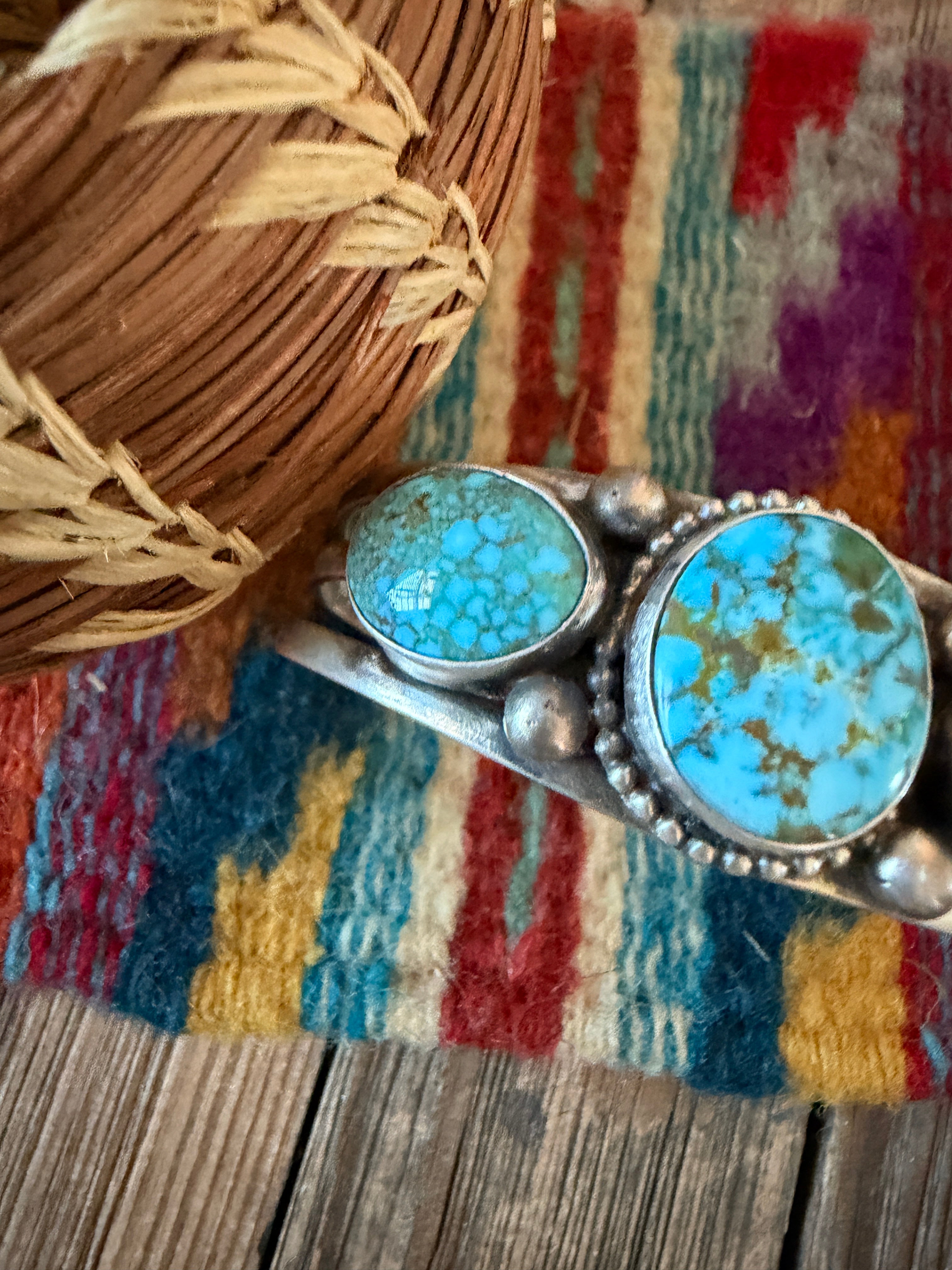 Handcrafted Sonoran Mountain Turquoise & Sterling Silver Cuff Bracelet by Kathleen Livingston
