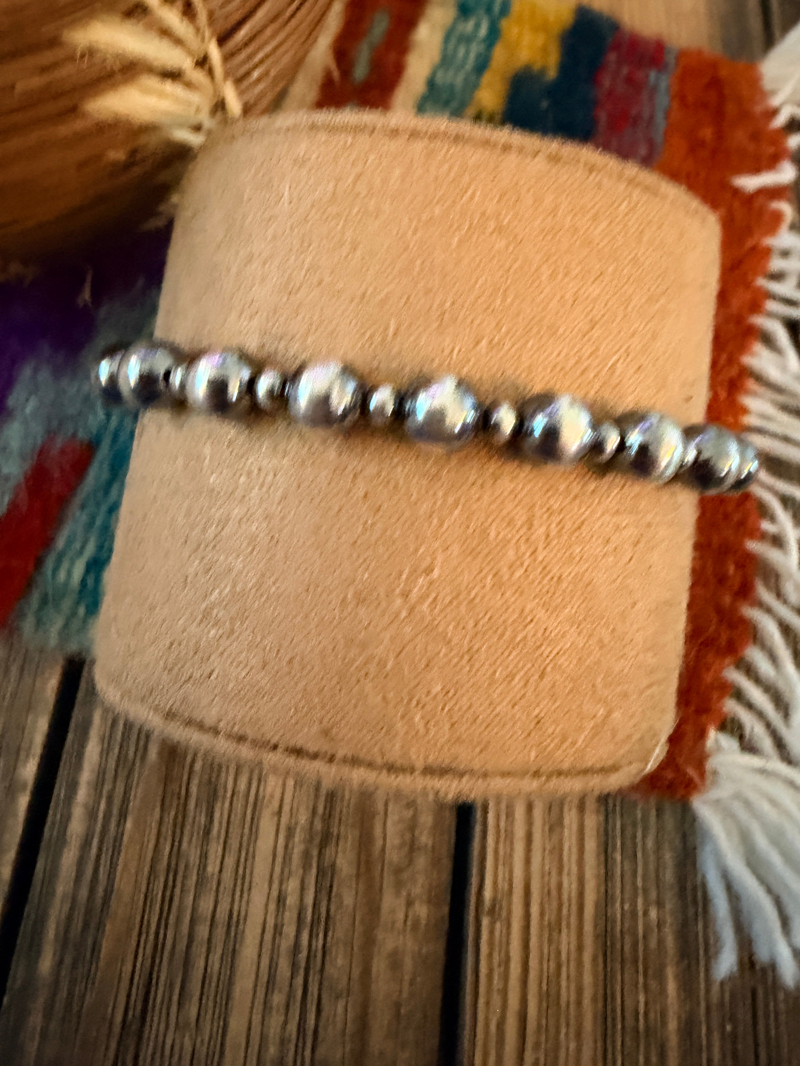 Handcrafted Sterling Silver Pearl Beaded Stretch Bracelet