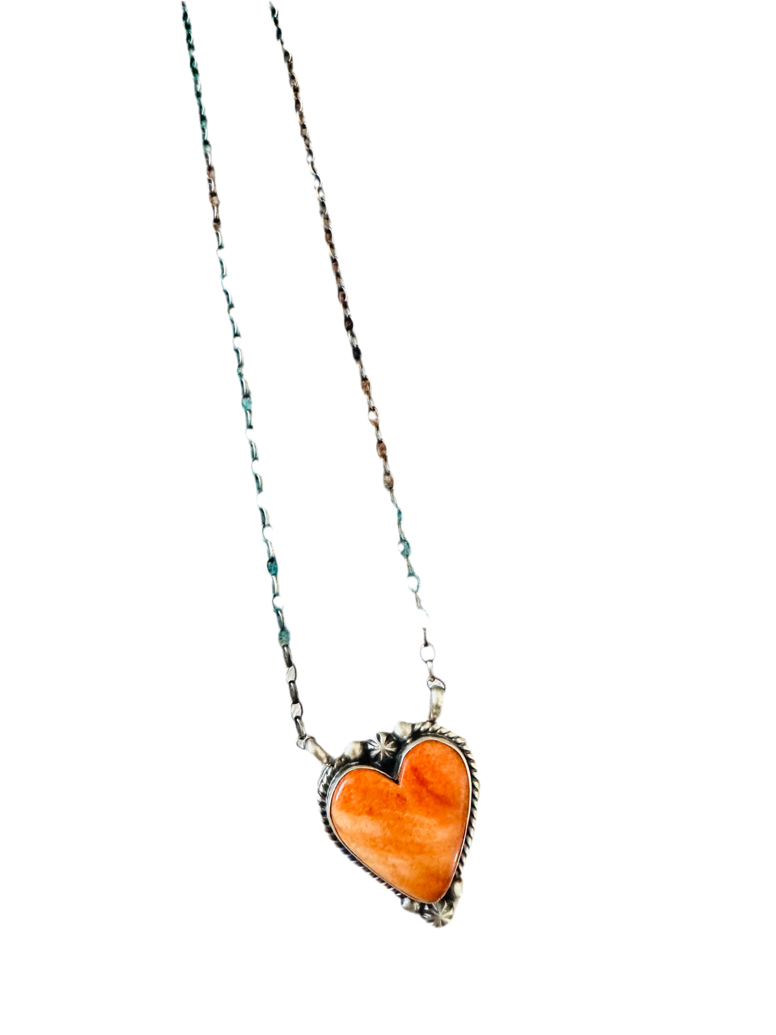 Handcrafted Sterling Silver & Orange Spiny Heart Necklace