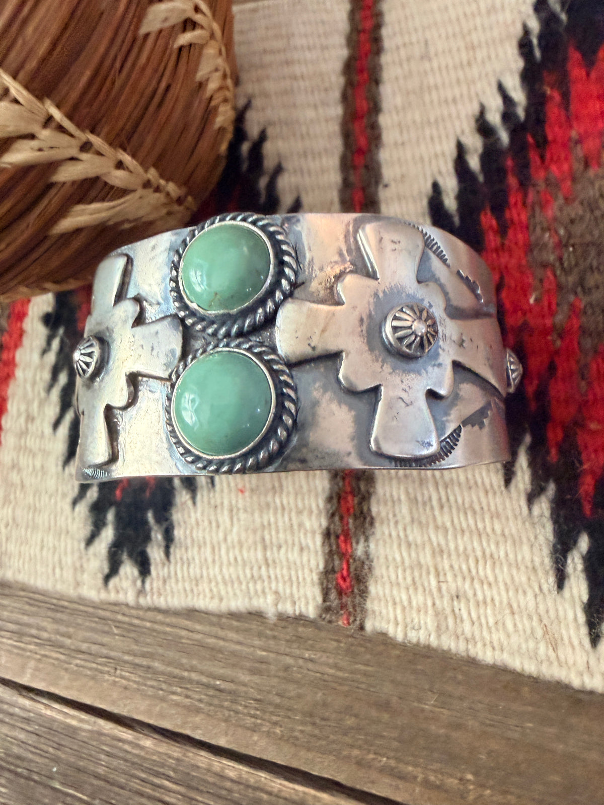 Handcrafted Turquoise & Sterling Silver Cross Cuff Bracelet by Larry Kaye