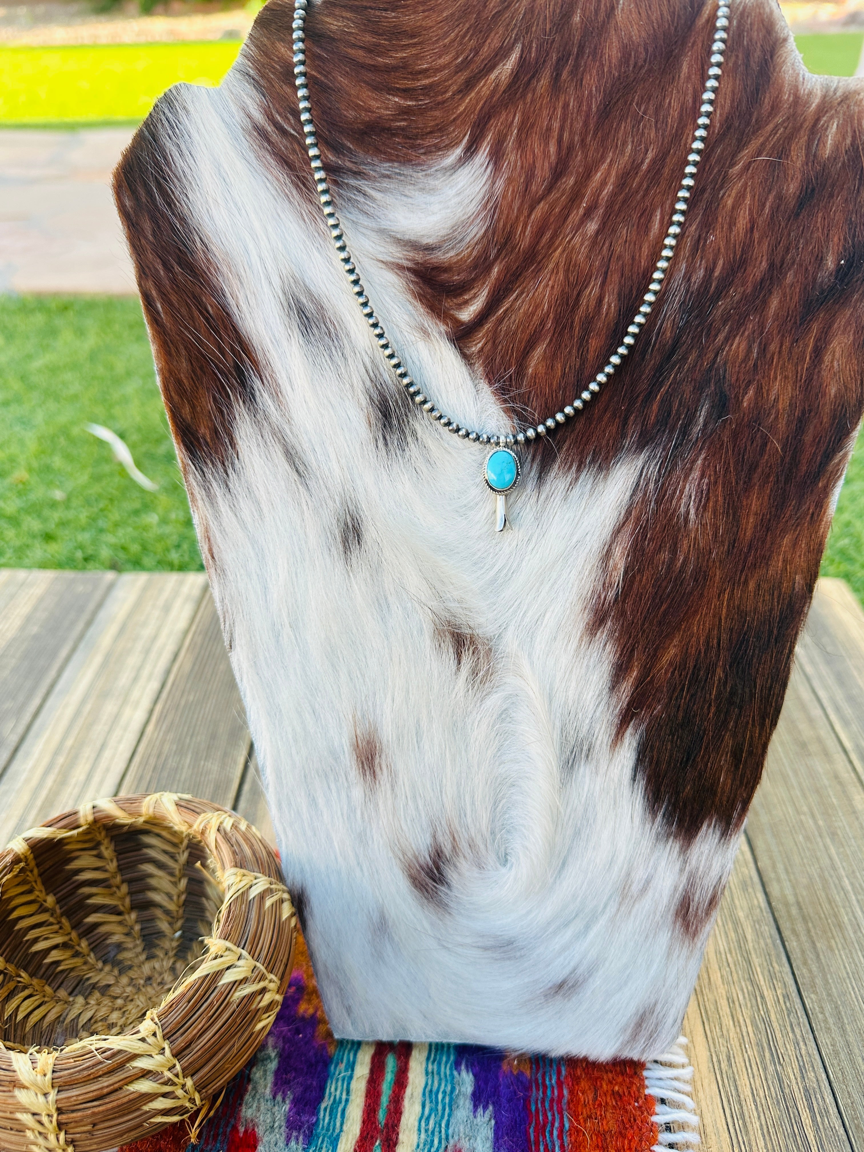 Handcrafted Turquoise & Sterling Silver Beaded Blossom Necklace