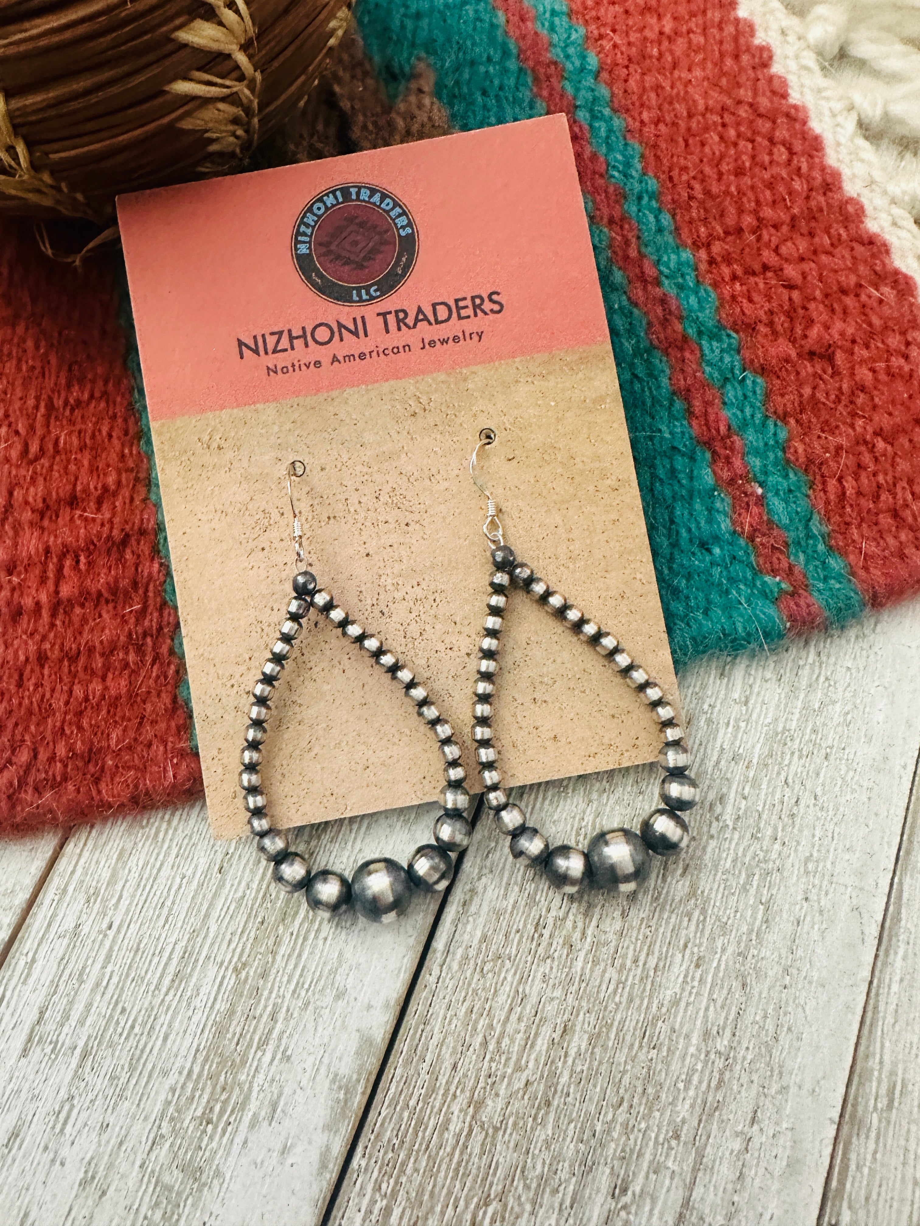 Handcrafted Sterling Silver Beaded Dangle Hoop Earrings