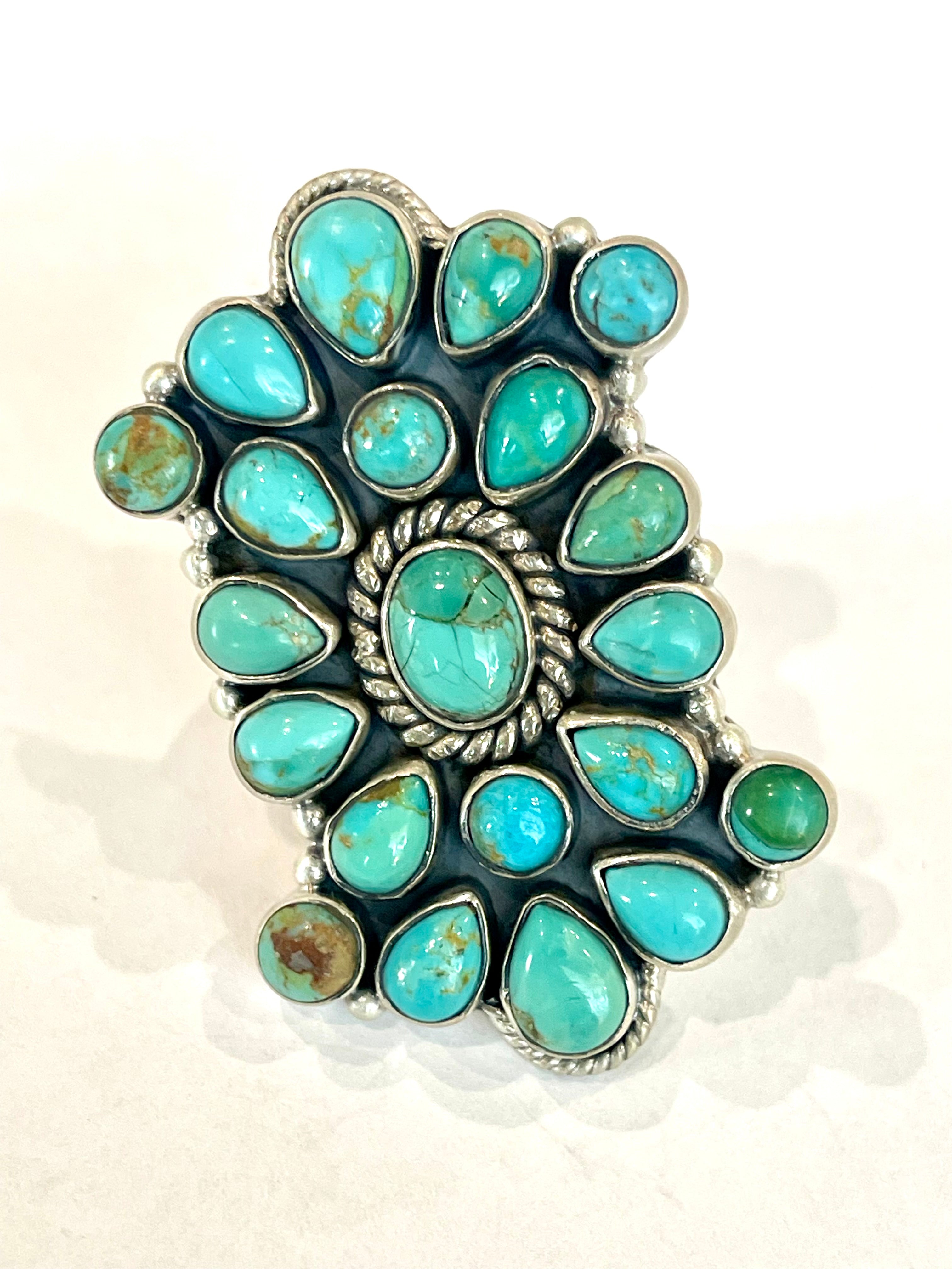 Handmade Turquoise & Sterling Adjustable Cluster Ring