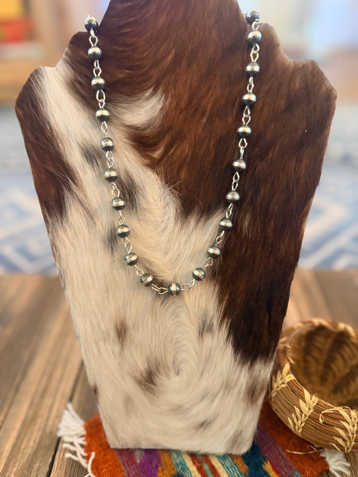 Handcrafted 8mm Sterling Silver Pearl Beaded Rosary Style Necklace 20”