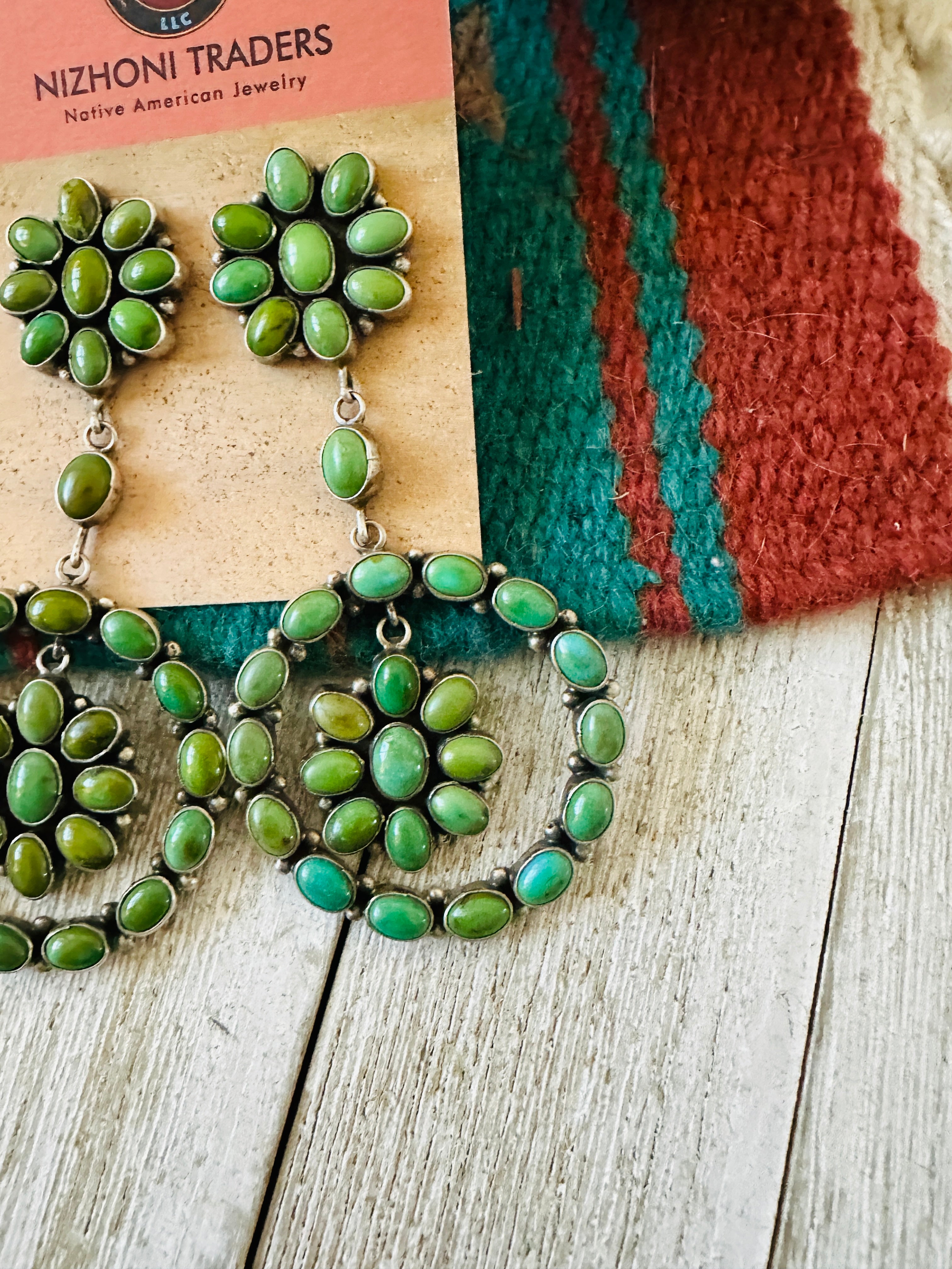 Handcrafted Sterling Silver & Turquoise Cluster Dangle Earrings by Anthony Skeets