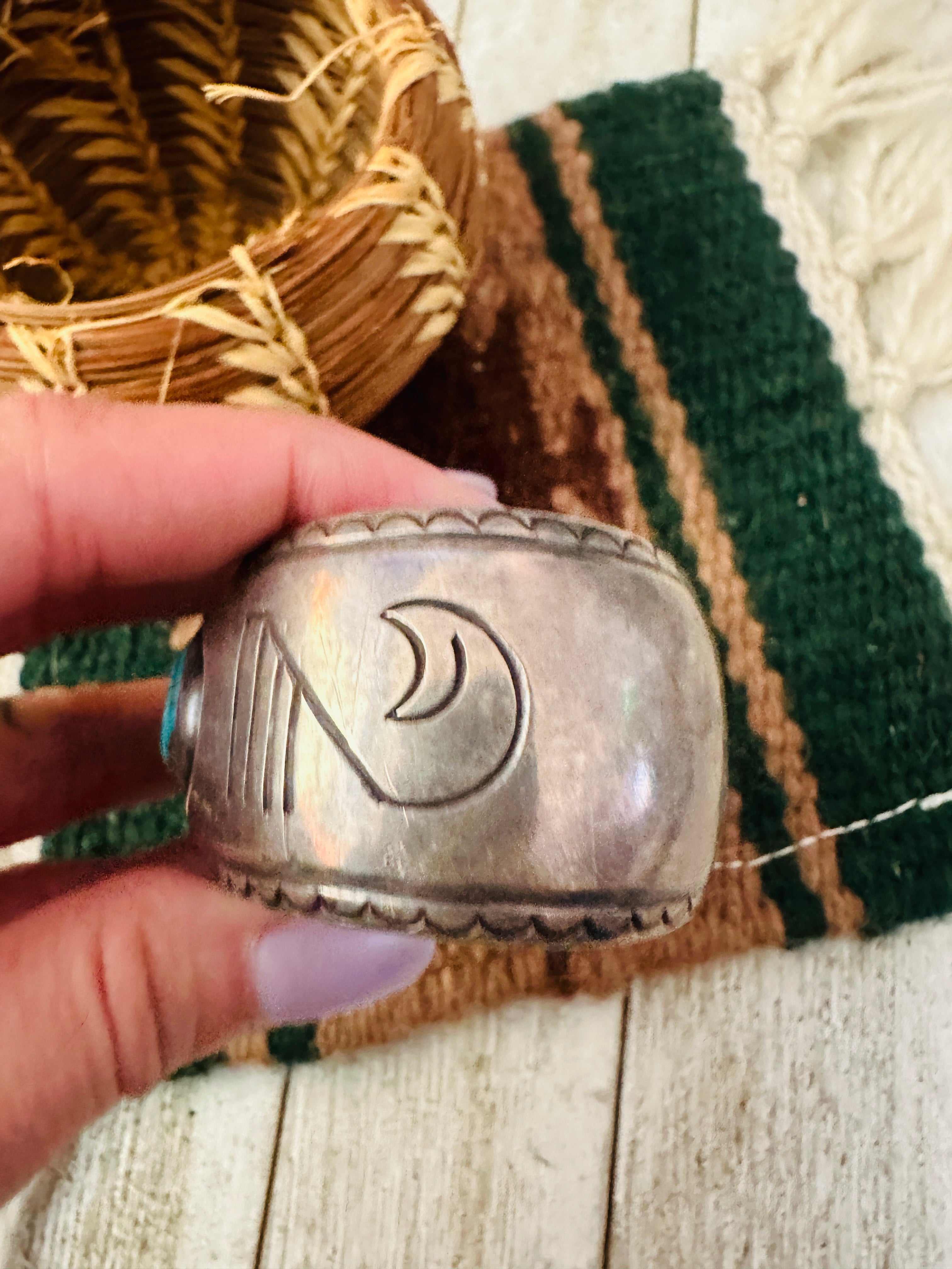 Handcrafted Old Pawn Turquoise & Sterling Silver Cuff Bracelet