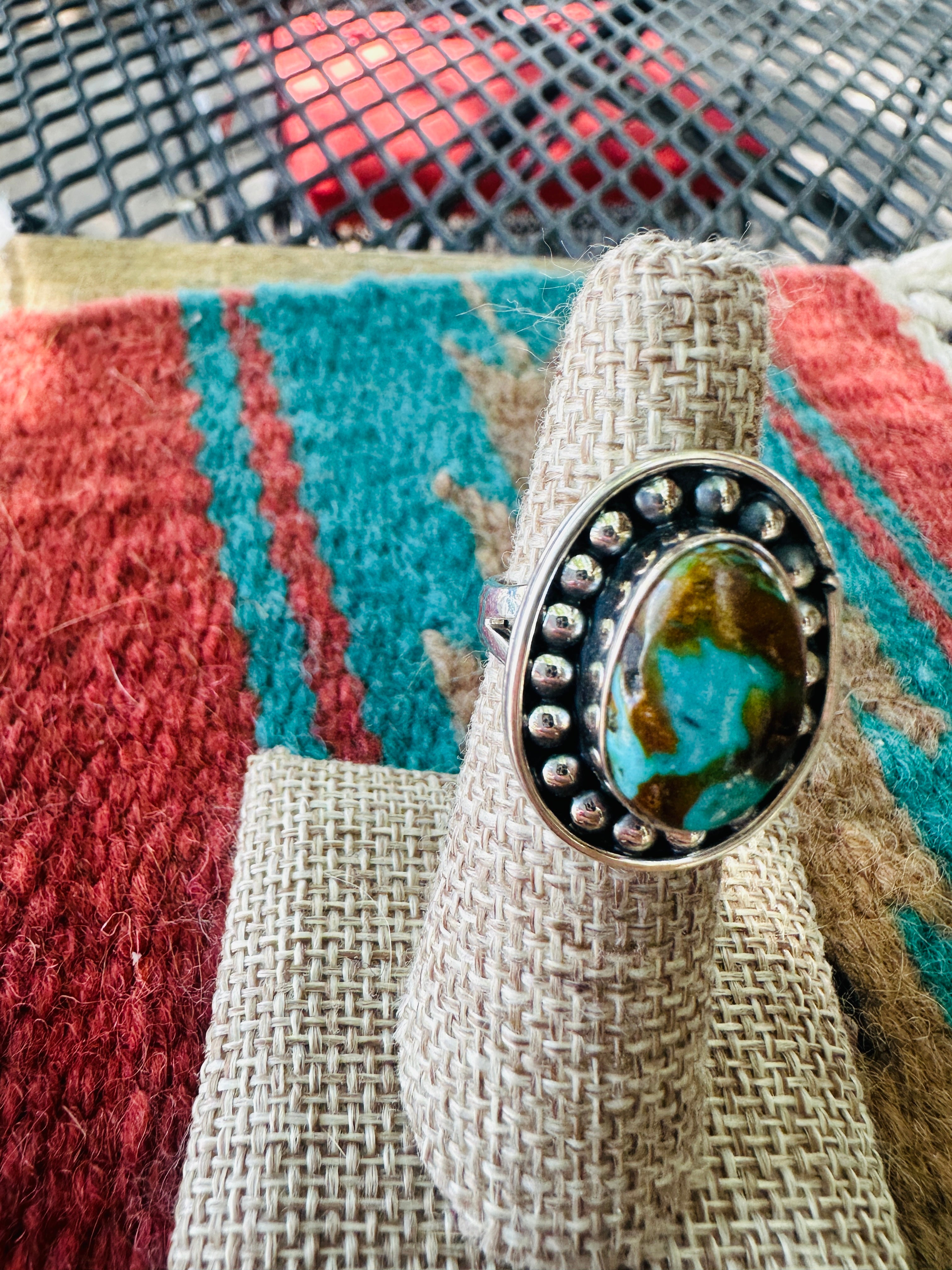 Handcrafted Sterling Silver & Royston Turquoise Ring Size 6