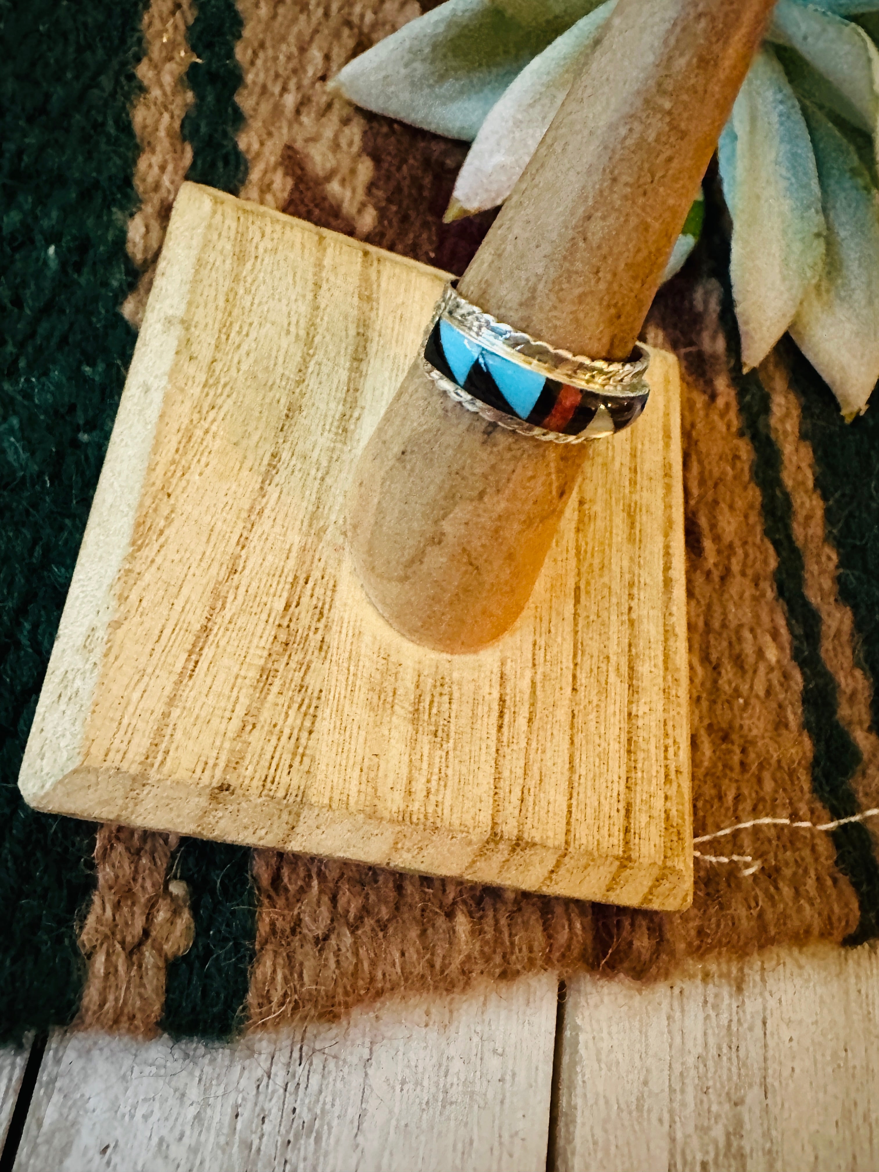 Handcrafted Sterling Silver & Multi Stone Inlay Ring