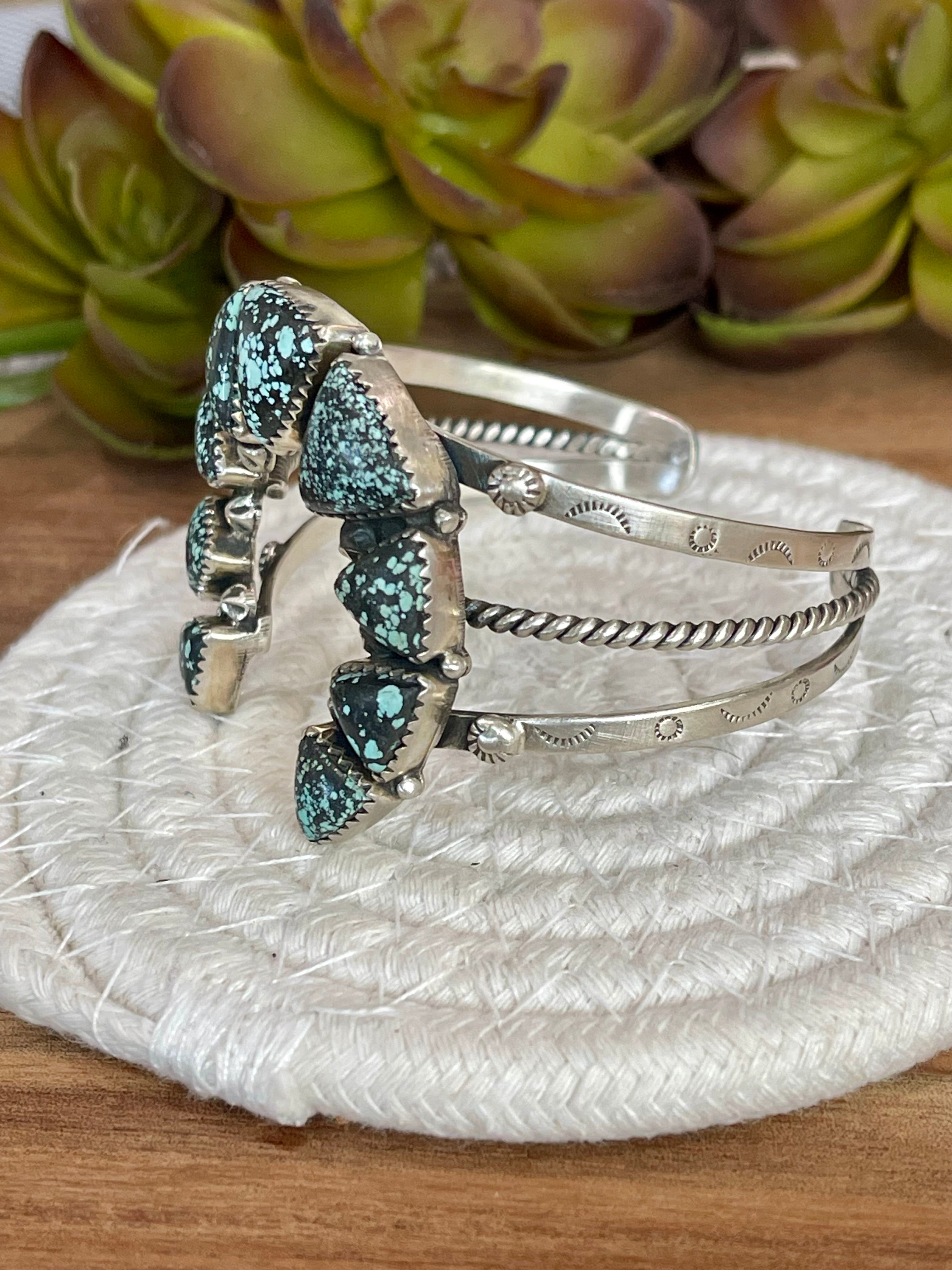 Handmade New Lander Turquoise & Sterling Silver Cuff Bracelet /