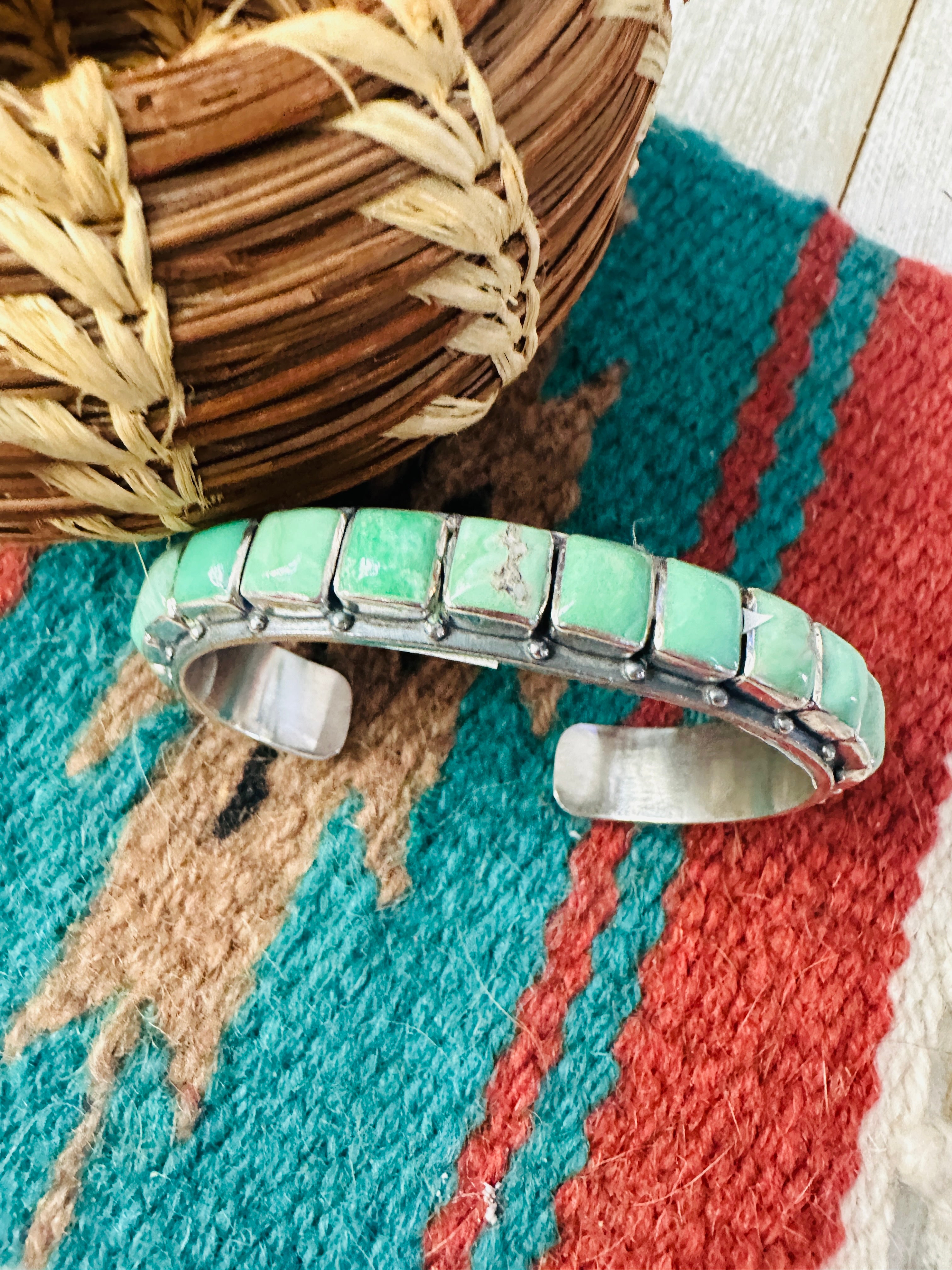 Handcrafted Sterling Silver and Turquoise Cuff Bracelet by Federico Jimenez