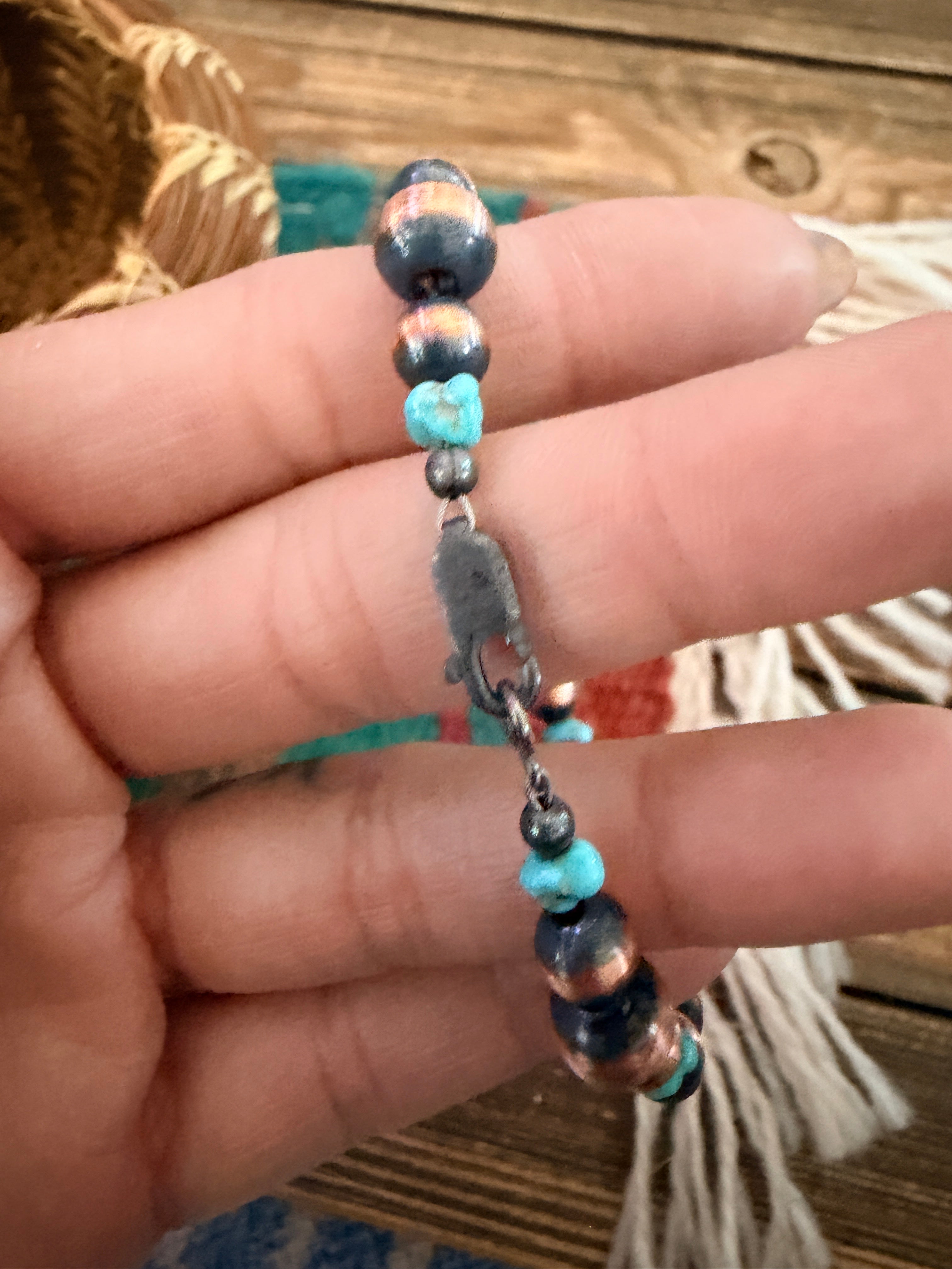 Handcrafted Turquoise & Copper Beaded Bracelet