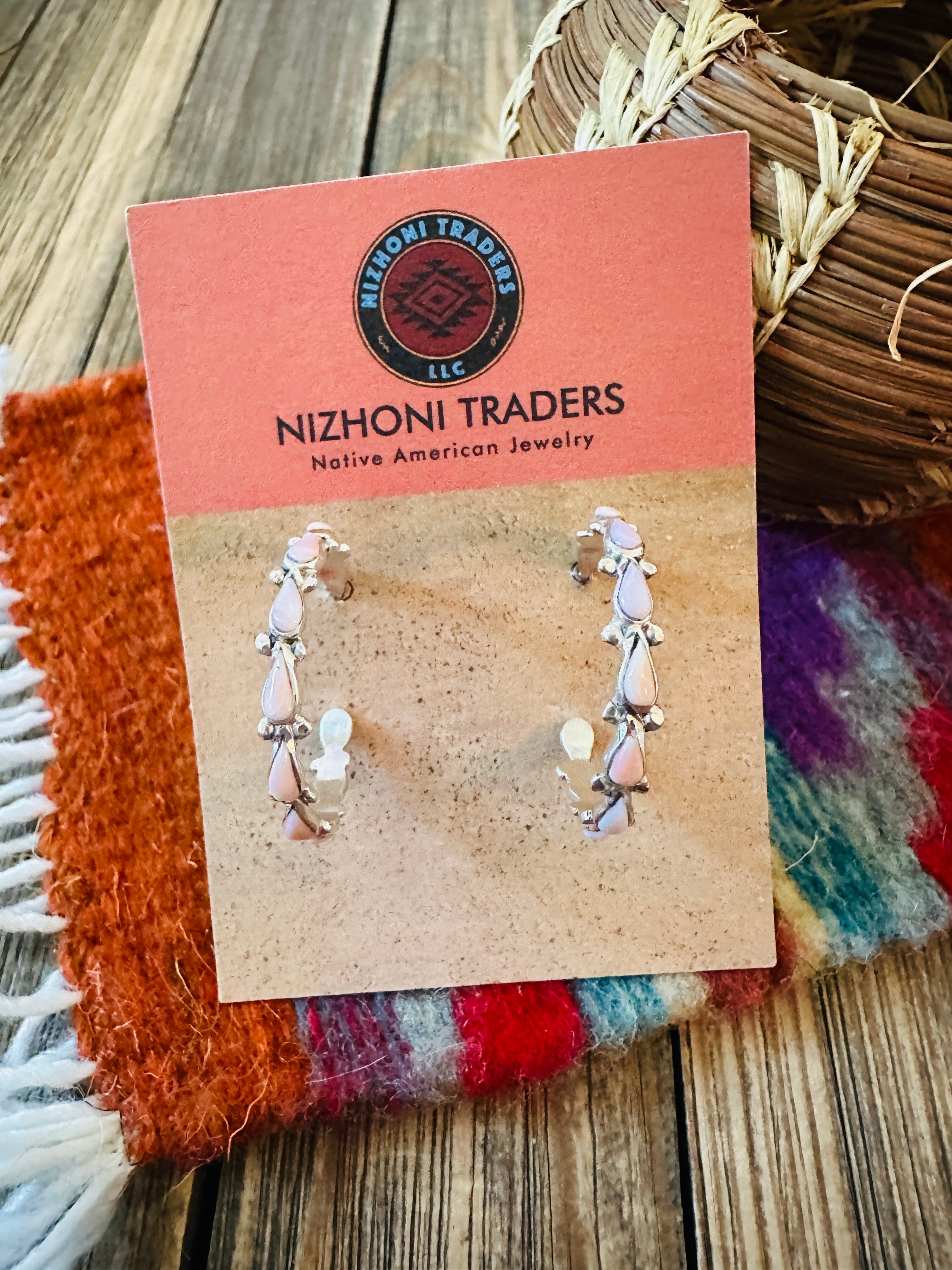 Handcrafted Queen Pink Conch & Sterling Silver Hoop Earrings