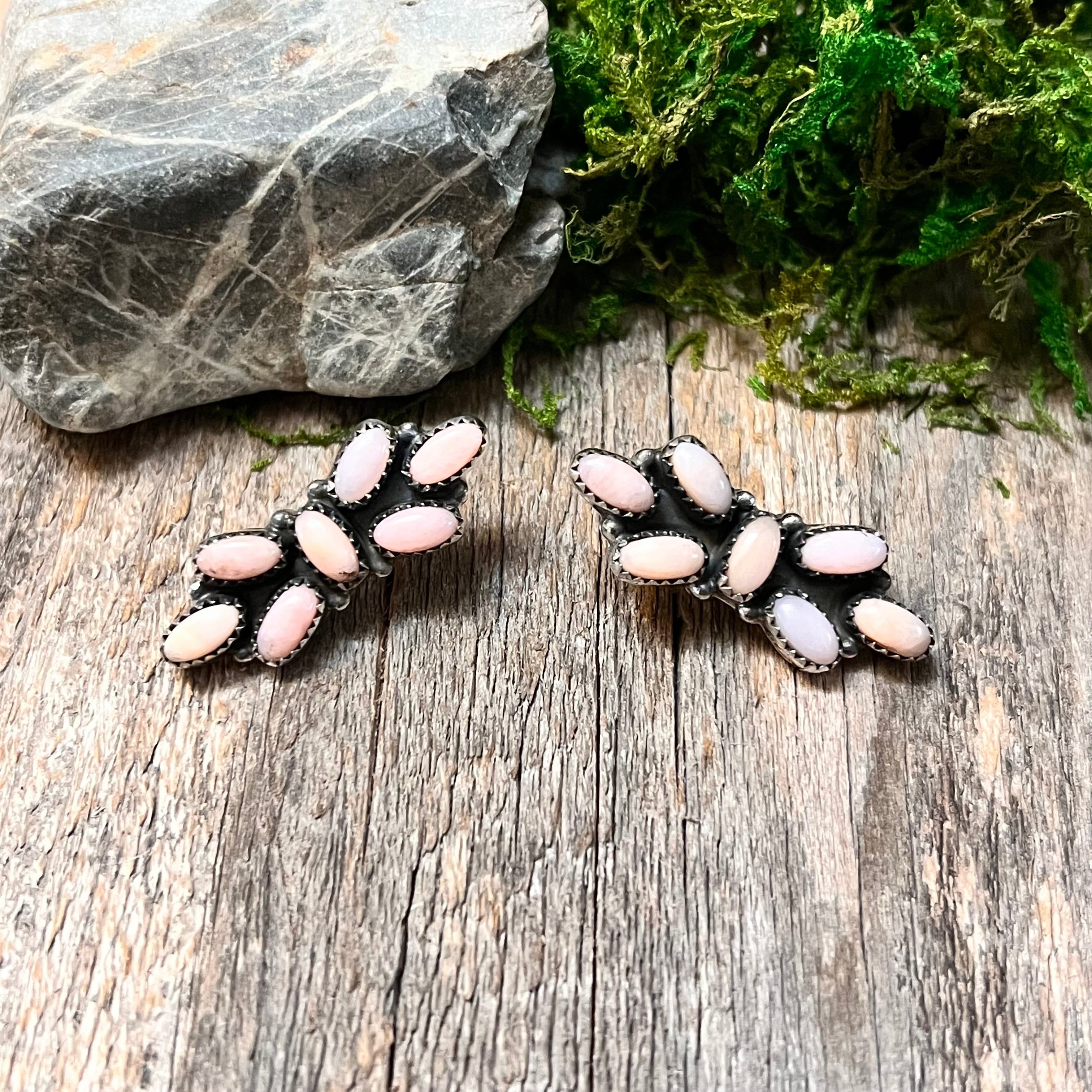 Handmade Pink Opal & Sterling Silver Stud Earrings