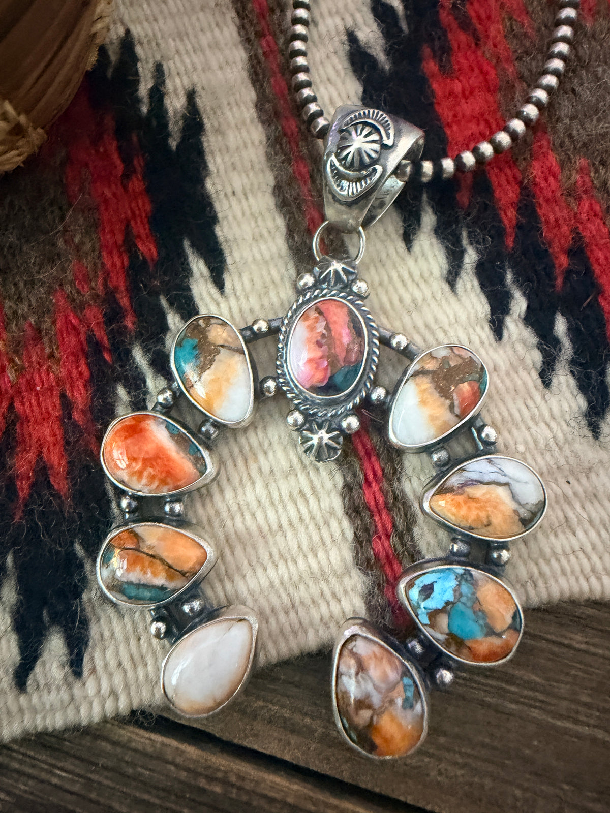 Handcrafted Sterling Silver & Multi Stone Naja Pendant by Joe Begay