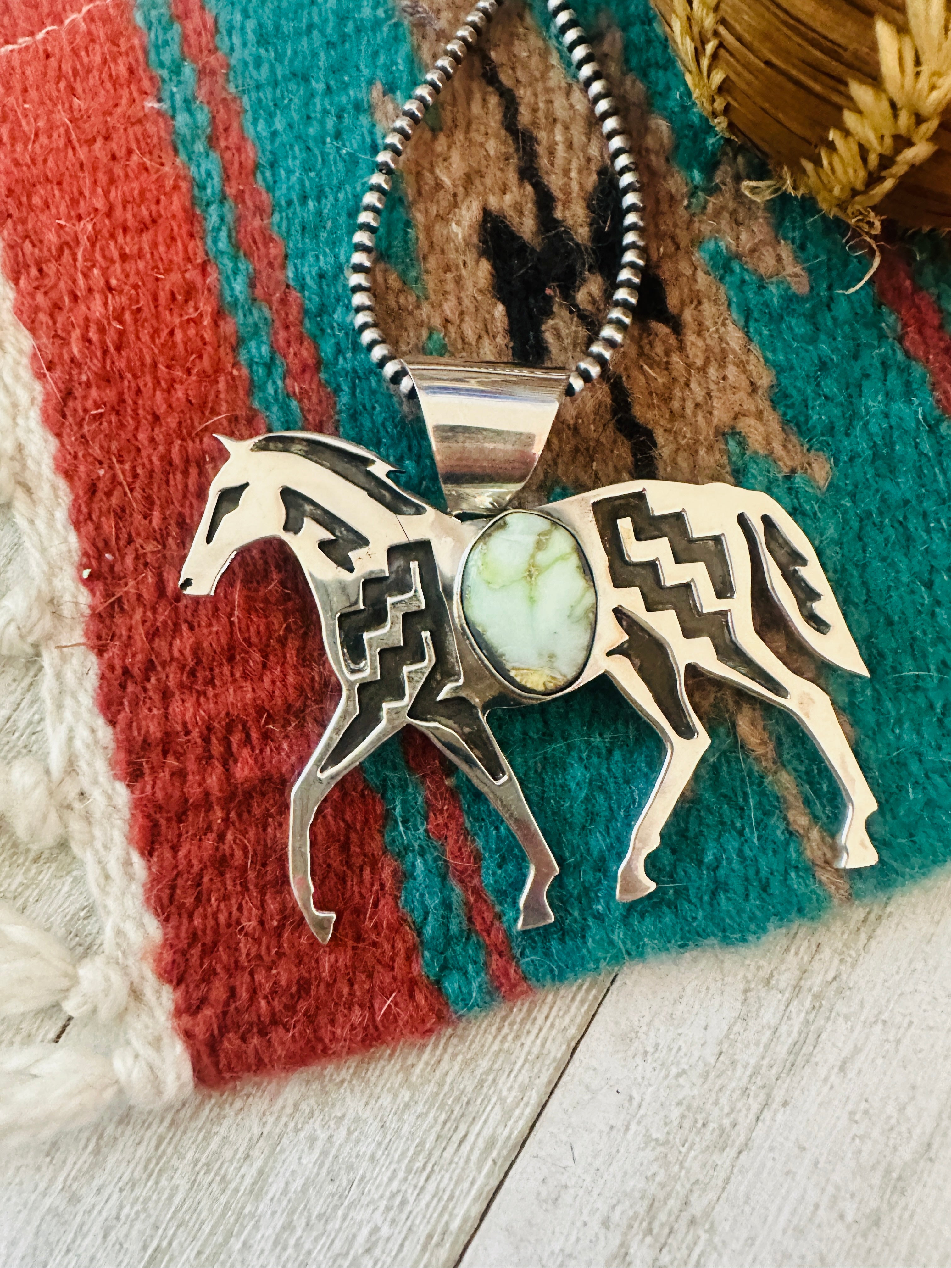 Handcrafted Turquoise and Sterling Silver Horse Pendant by Medru