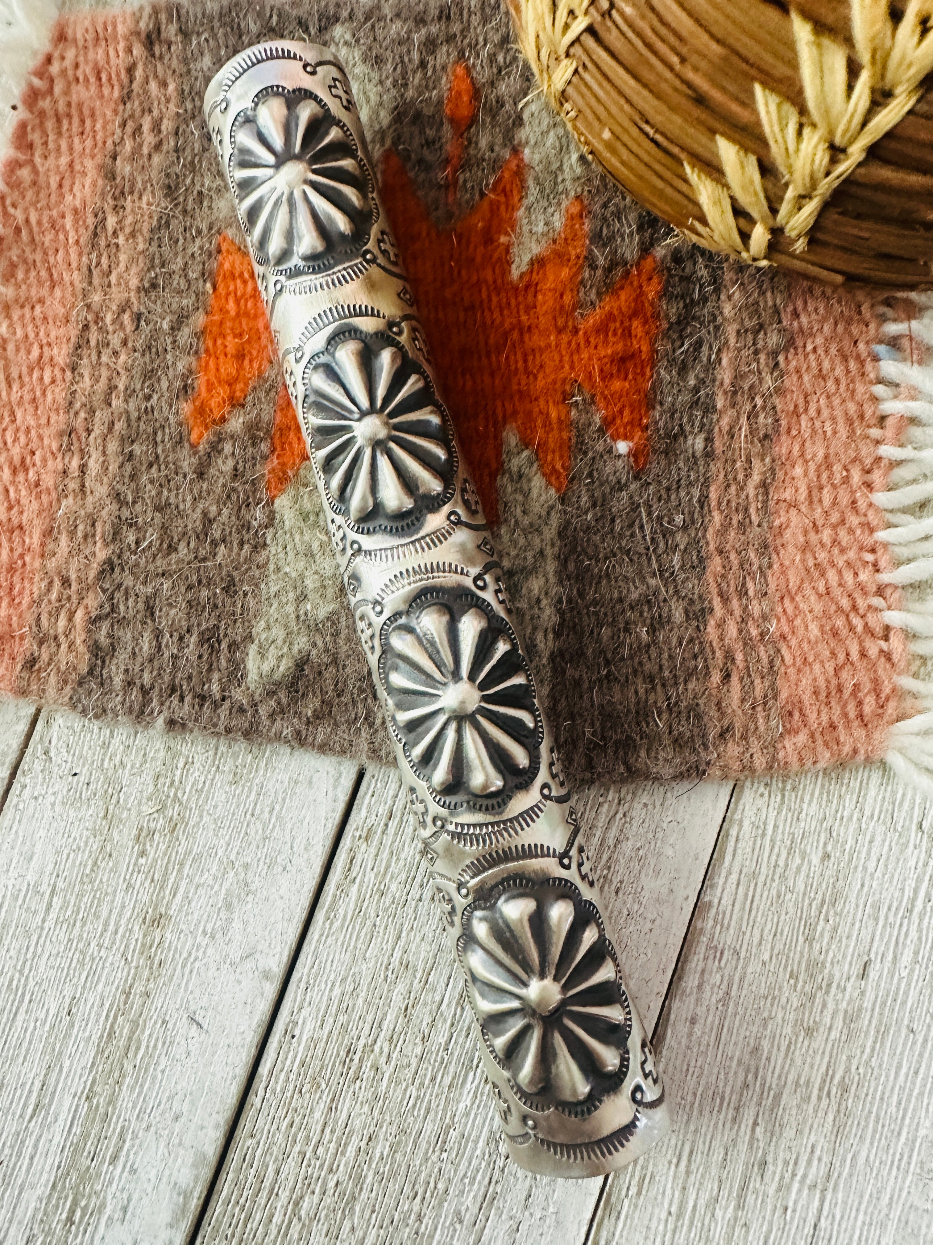 Handcrafted Turquoise & Sterling Silver Hand Stamped Ponytail Accessory