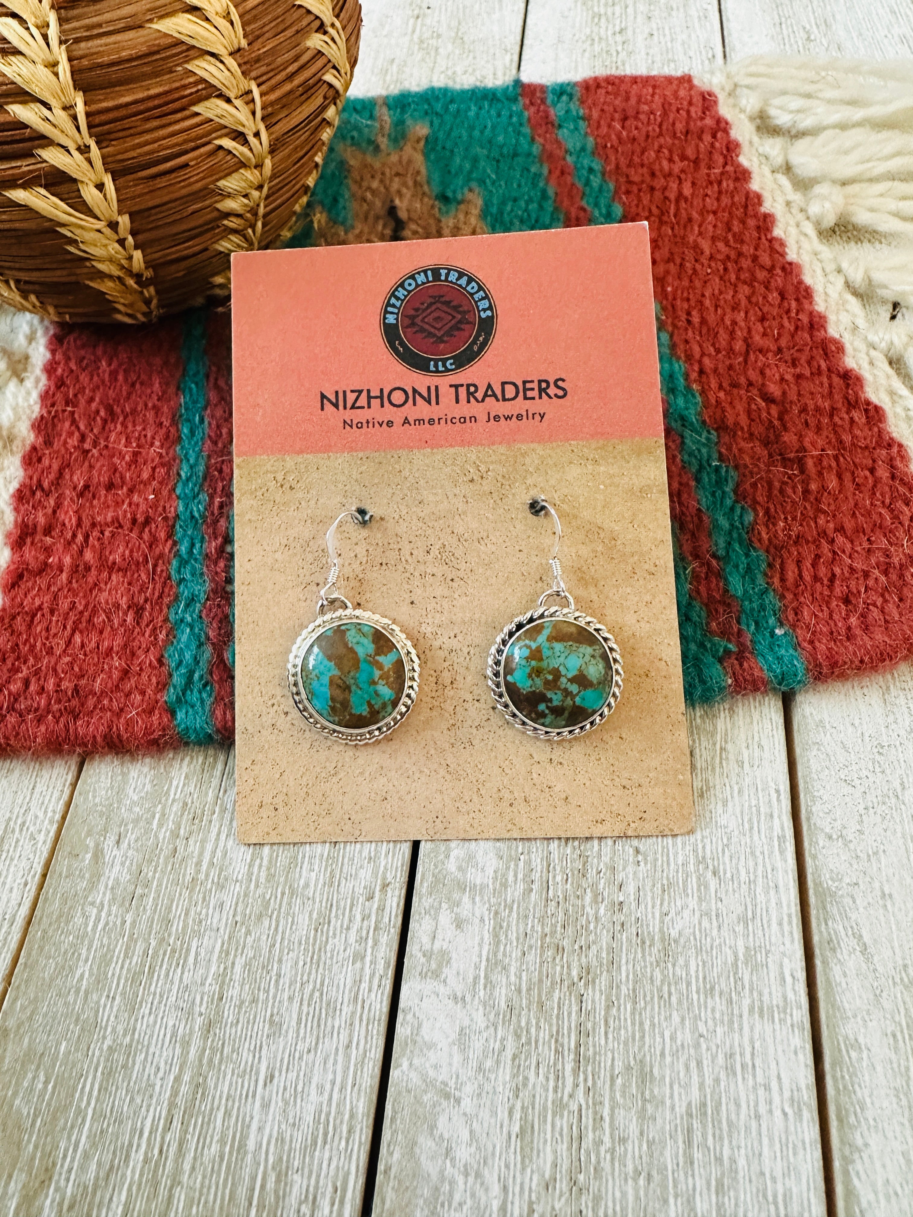 Navajo Turquoise & Sterling Silver Circle Dangle Earrings