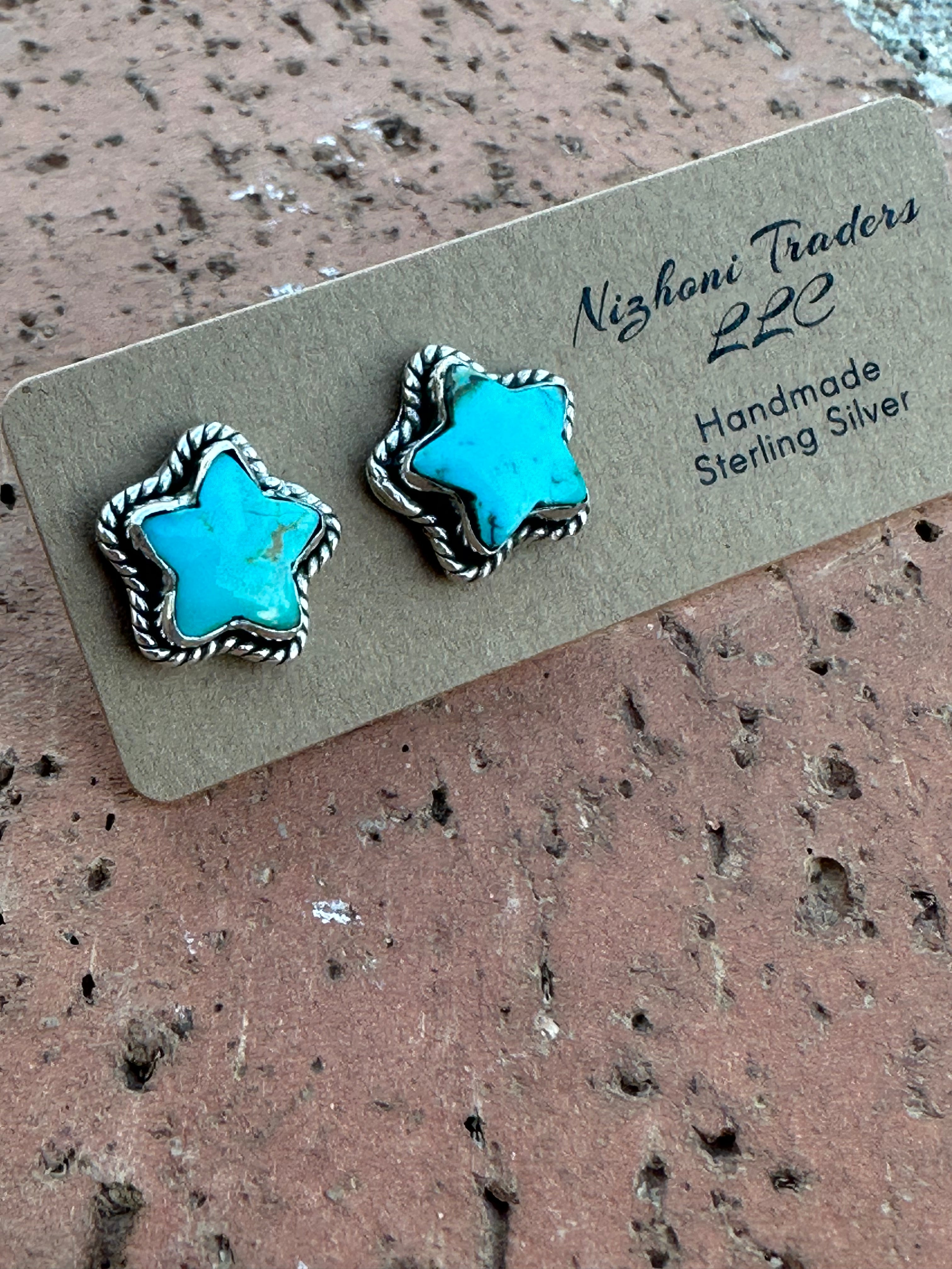 Handmade Sizzling Star Sterling Silver & Turquoise Post Earrings