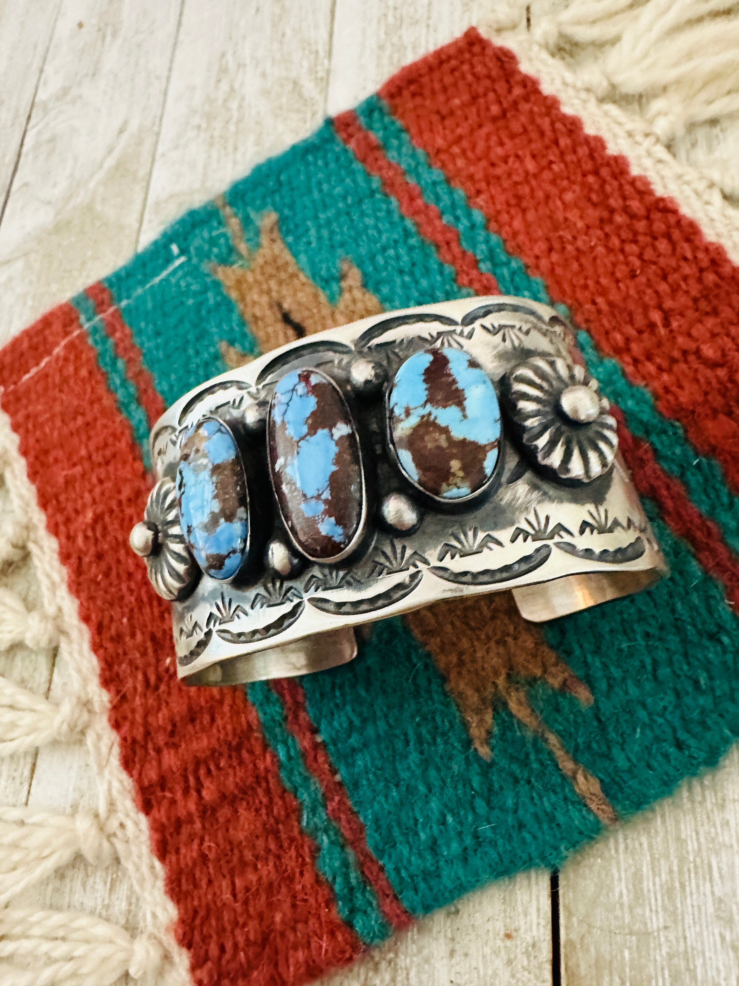 Handcrafted Sterling Silver & Golden Hills Turquoise Cuff Bracelet by Chimney Butte /