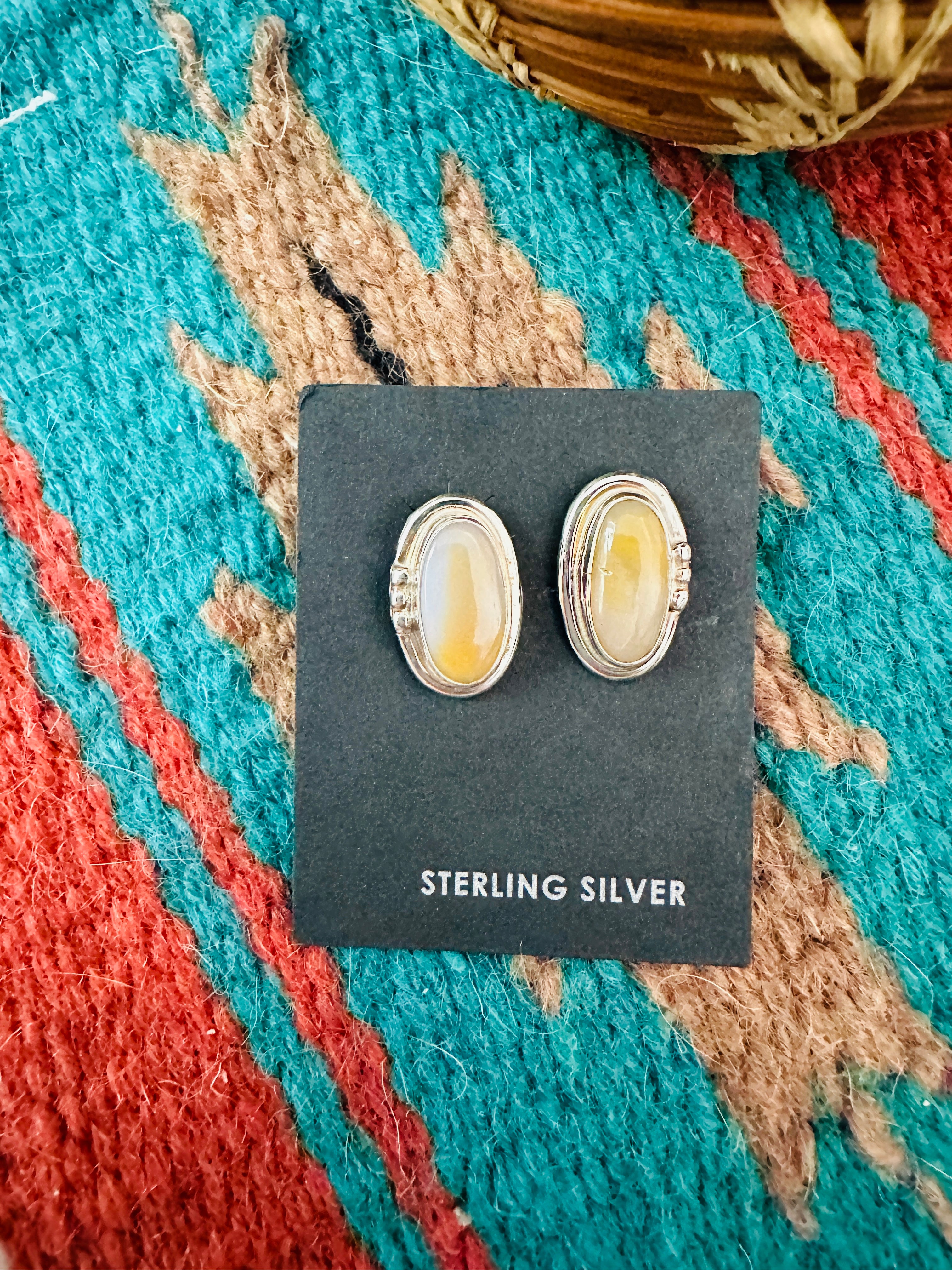 Handcrafted Mother of Pearl & Sterling Silver Stud Earrings