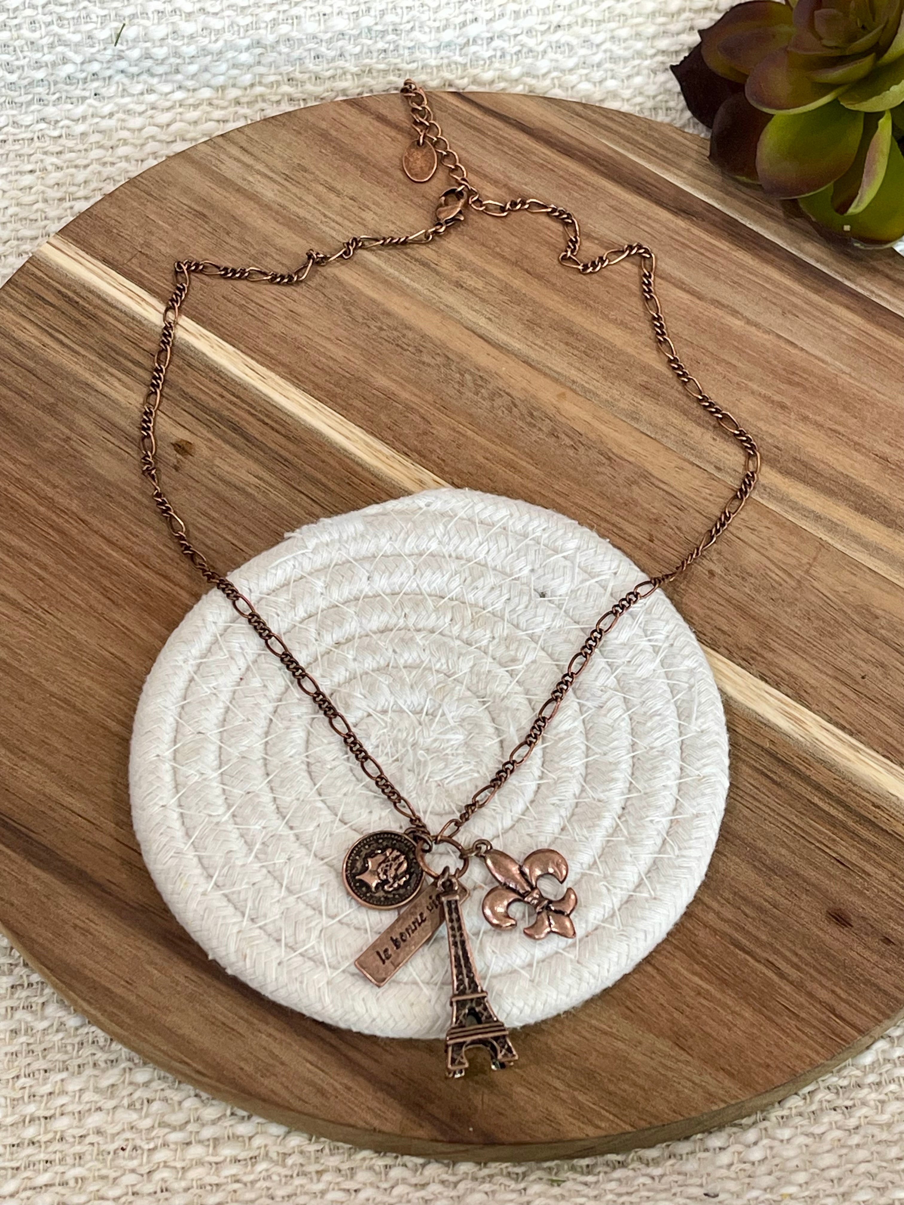 Vintage Handmade Copper Eiffel Tower Necklace