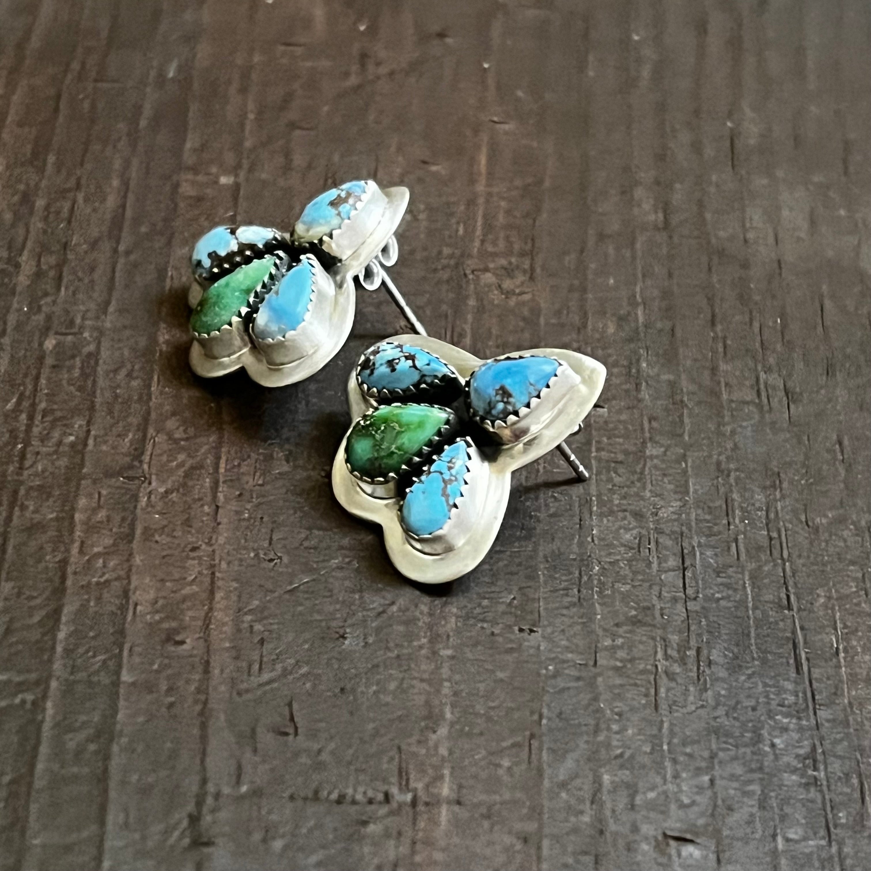 Nizhoni “The Sunny” Golden Hills & Sonoran Mountain Turquoise Sterling Silver 4-Stone Earrings Handmade