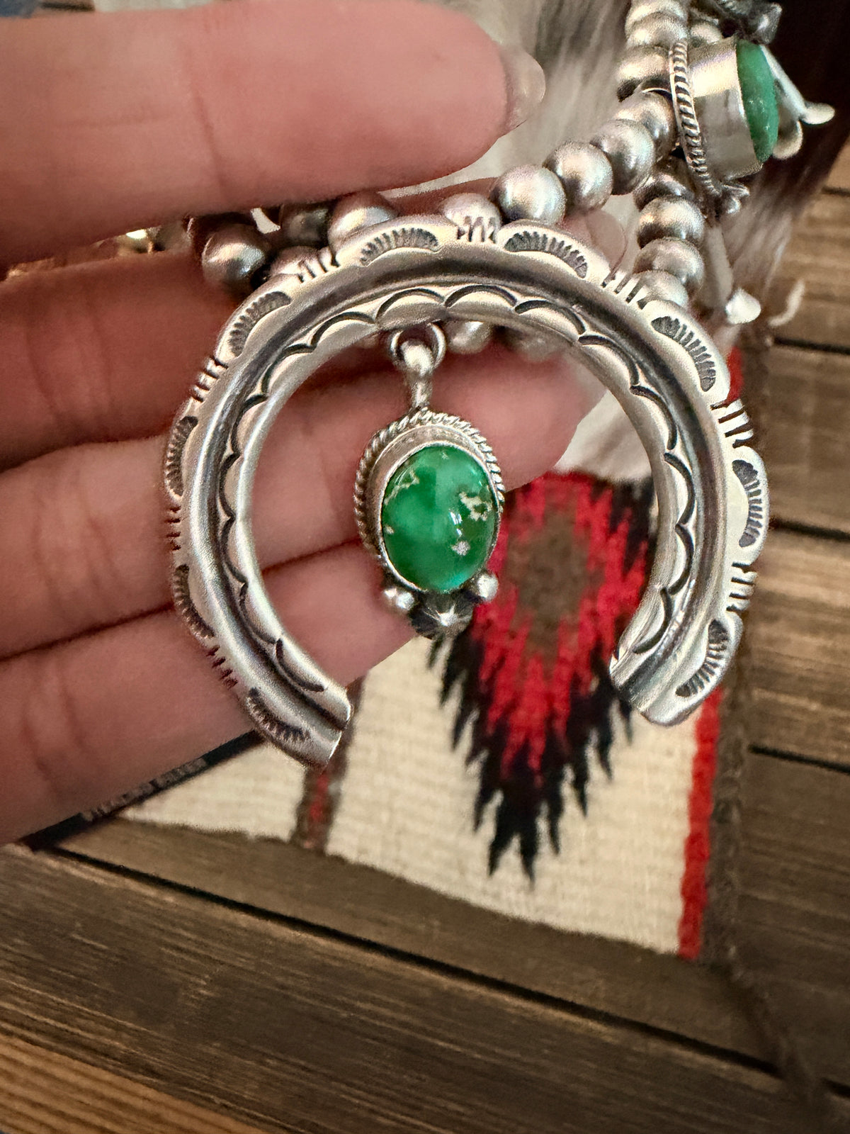 Handcrafted Sonoran Mountain Turquoise & Sterling Silver Beaded Squash Blossom Necklace Set by Melvin Francis