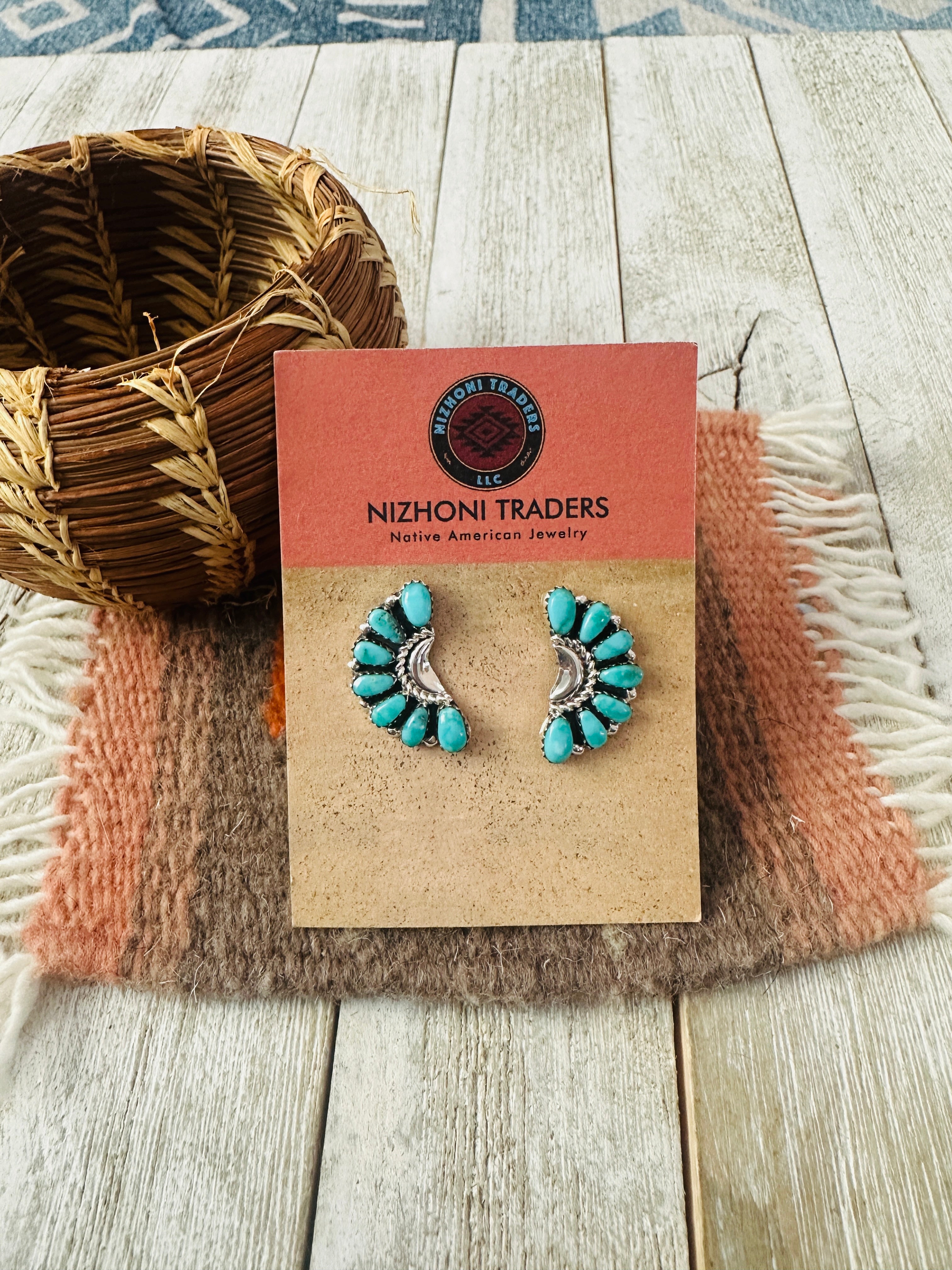 Handcrafted Sterling Silver & Turquoise Cluster Post Earrings