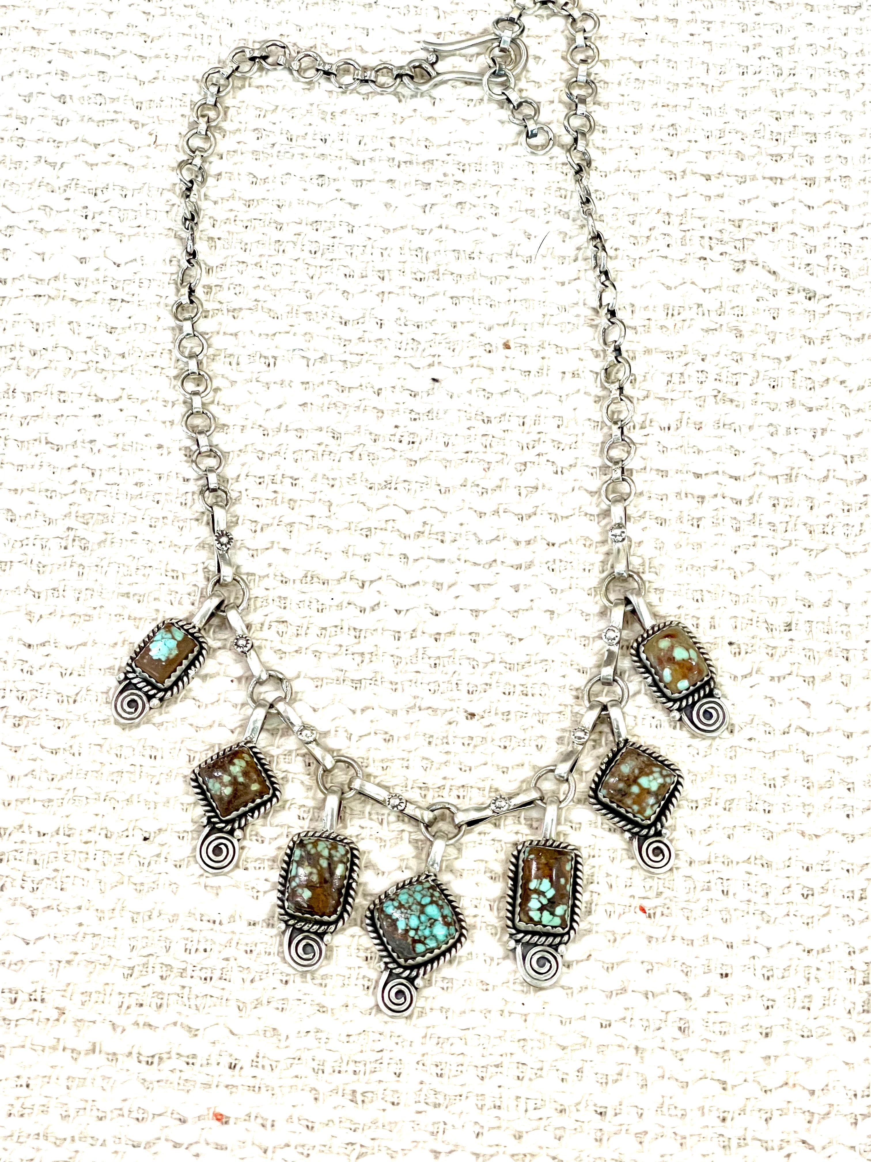 Handmade Sterling Silver Number 8 Turquoise Necklace with Signed Nizhoni