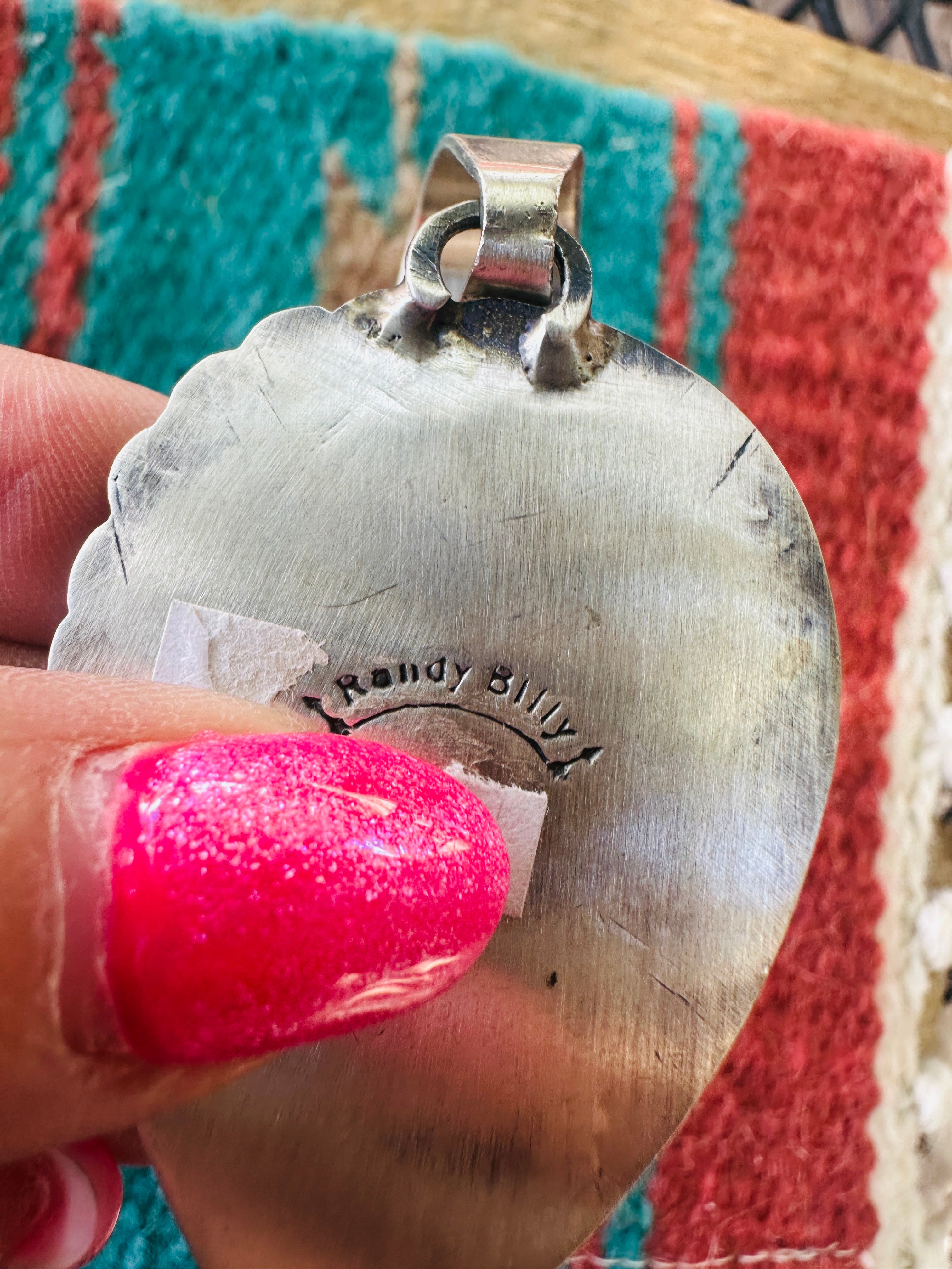 Handcrafted Sterling Silver & Sonoran Mountain Turquoise Leaf Pendant by Randy Billy