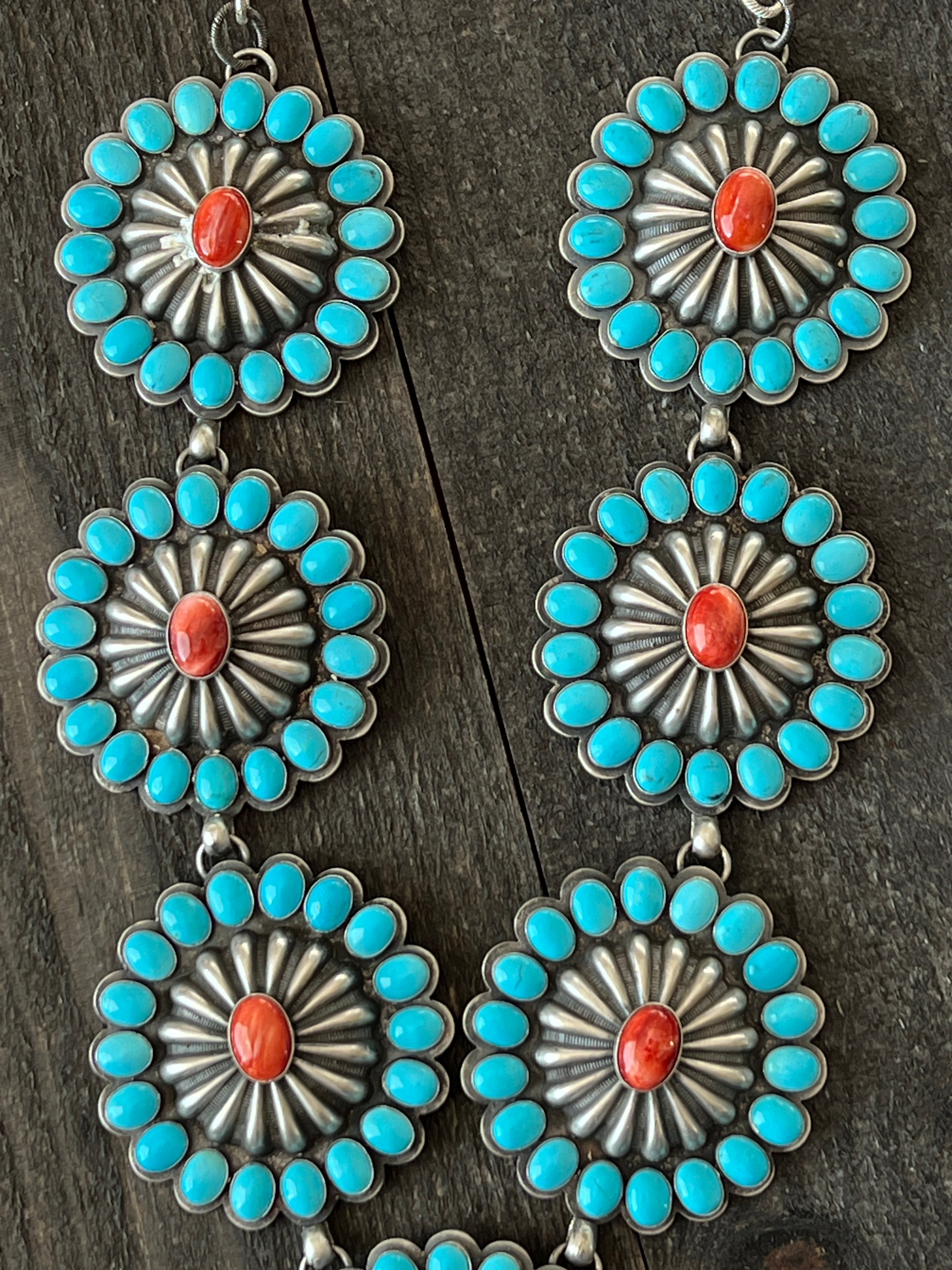 Handcrafted Amazing Spiny Oyster, Kingman Turquoise & Sterling Silver Lariat Necklace by Gilbert Platero