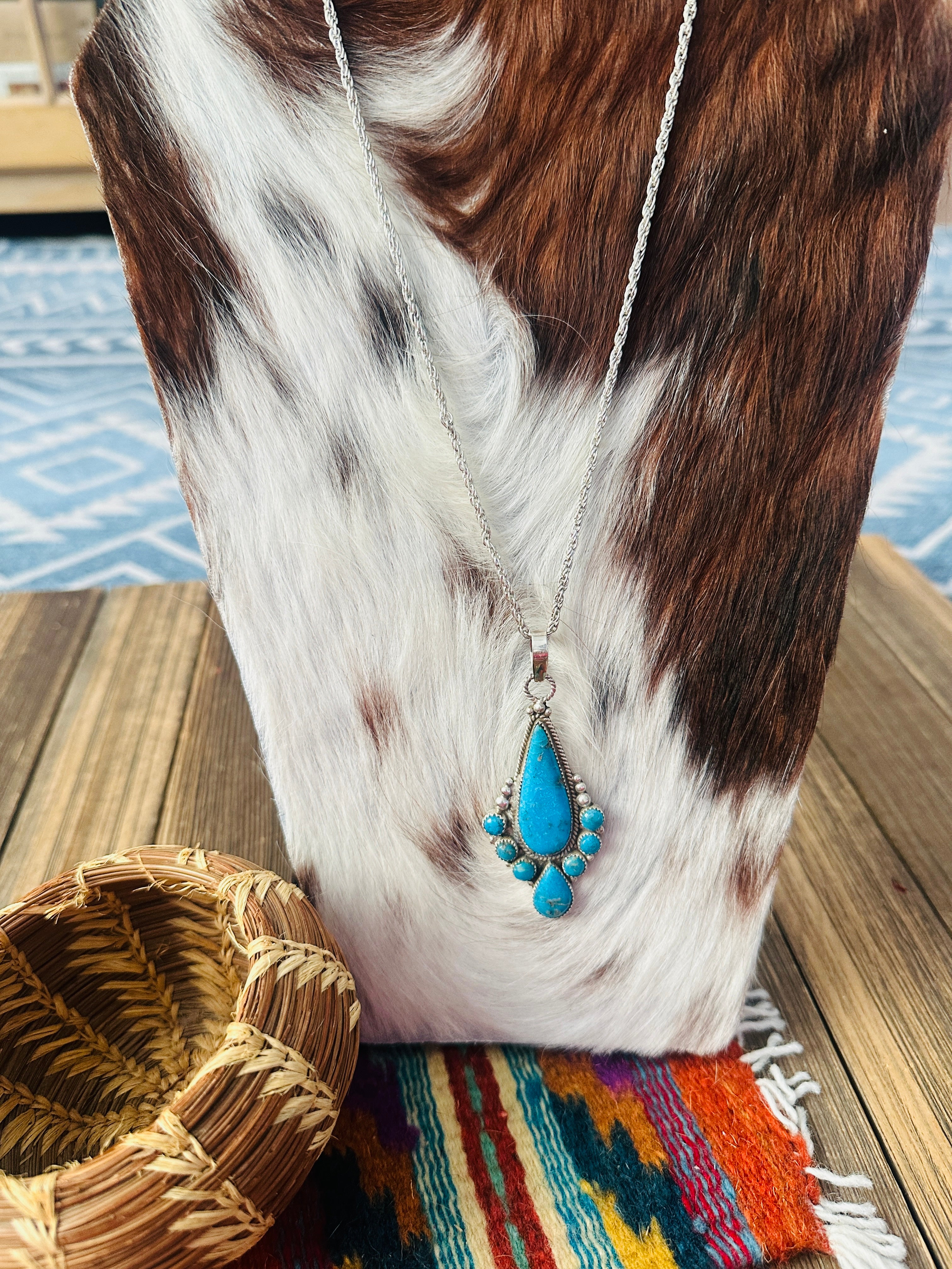 Old Pawn Handcrafted Sterling Silver and Turquoise Necklace