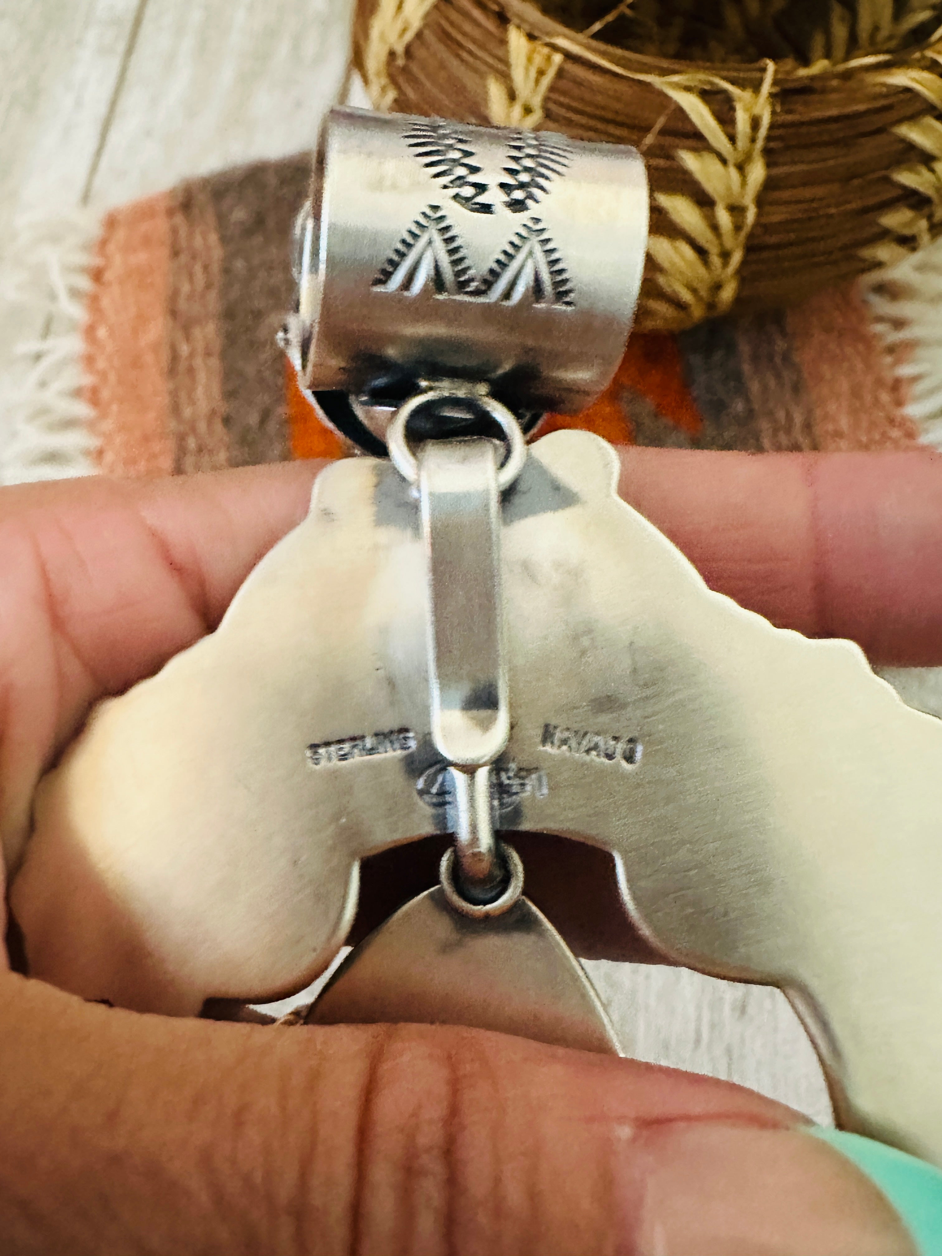 Handcrafted Sterling Silver & Turquoise Naja Pendant by Delbert Gordon