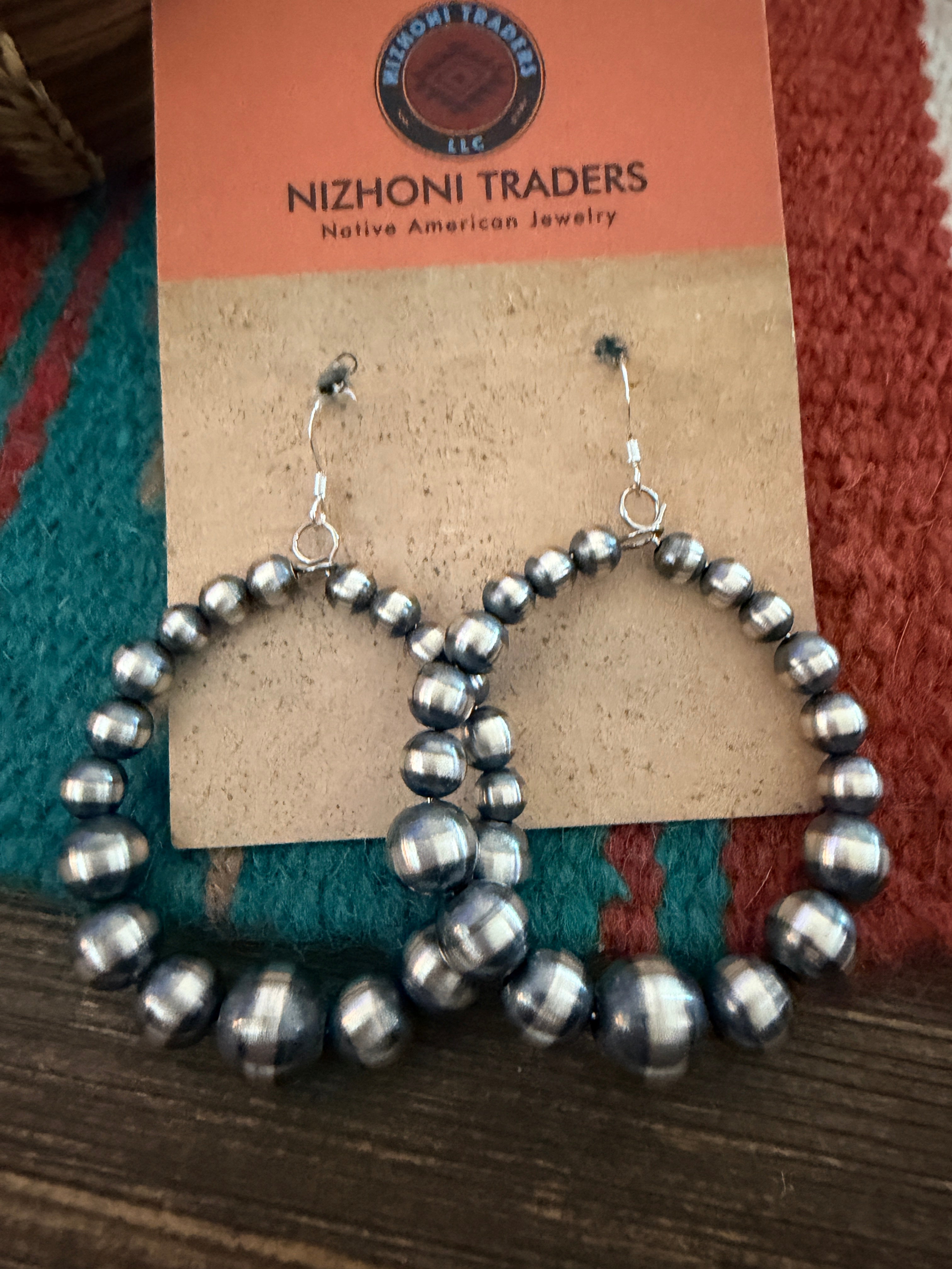 Handcrafted Sterling Silver Pearl Beaded Dangle Hoop Earrings