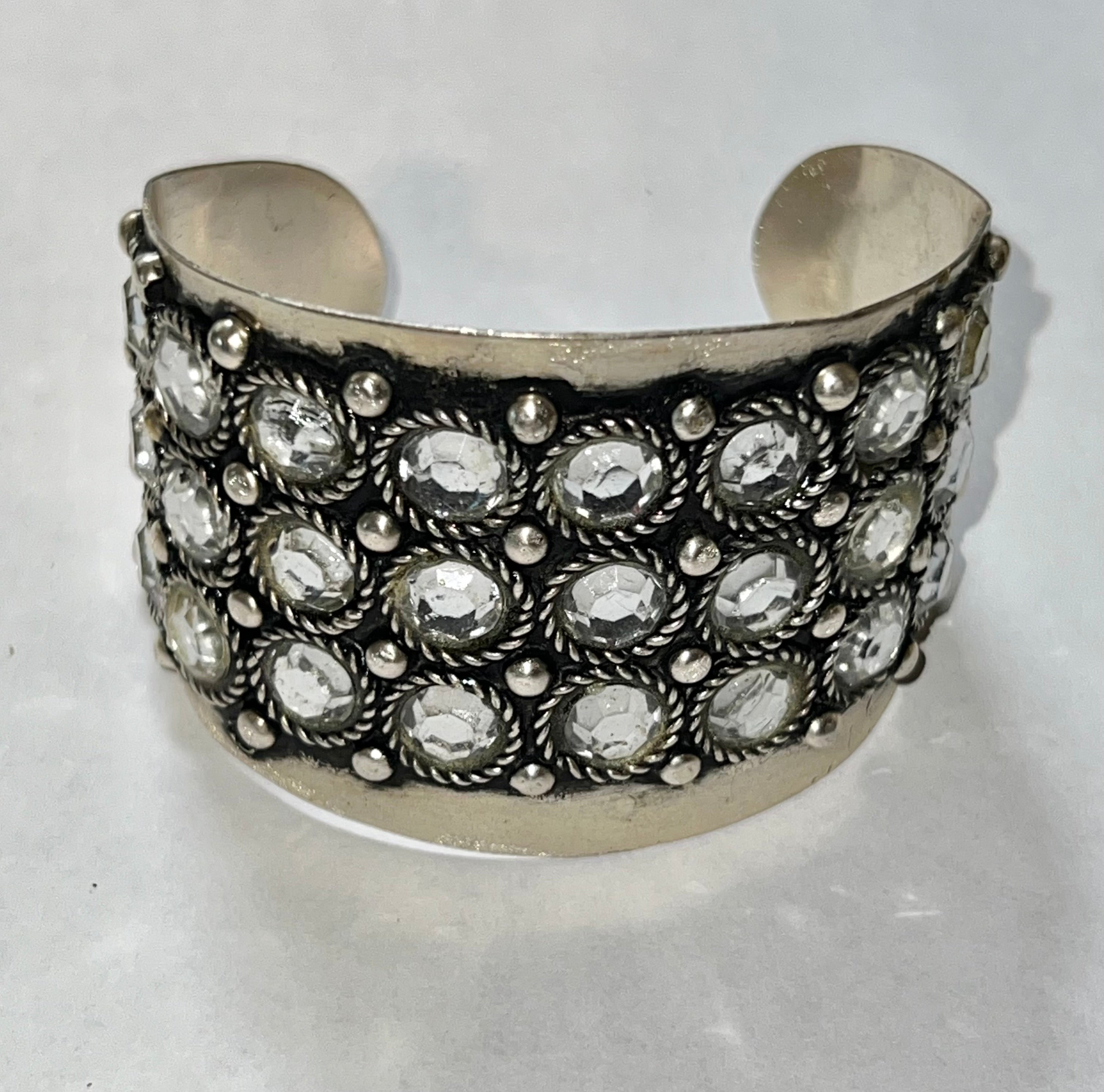 Silver-Plated Brass CZ Cuff Bracelet