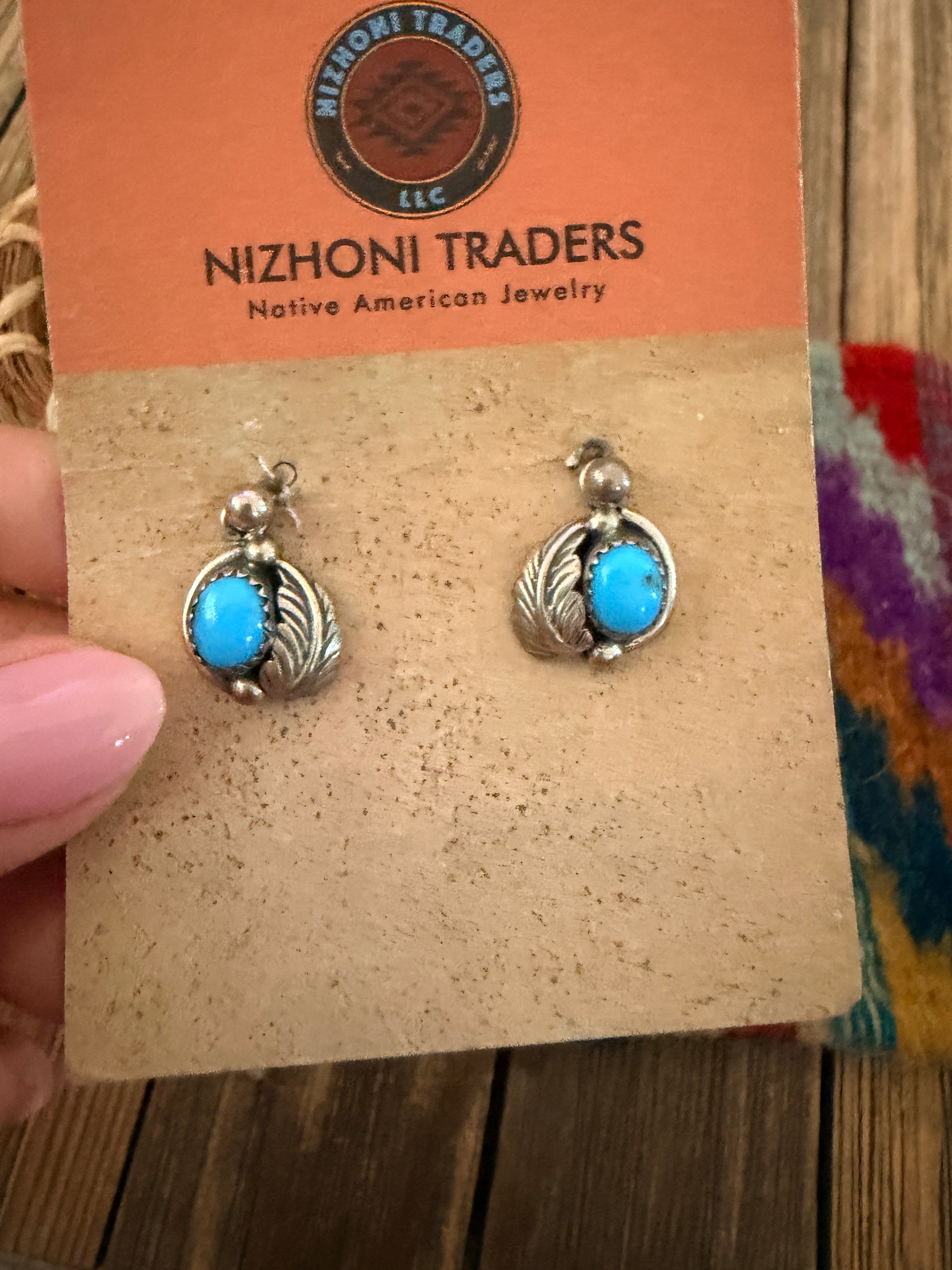Old Pawn Handcrafted Sterling Silver & Turquoise Dangle Earrings