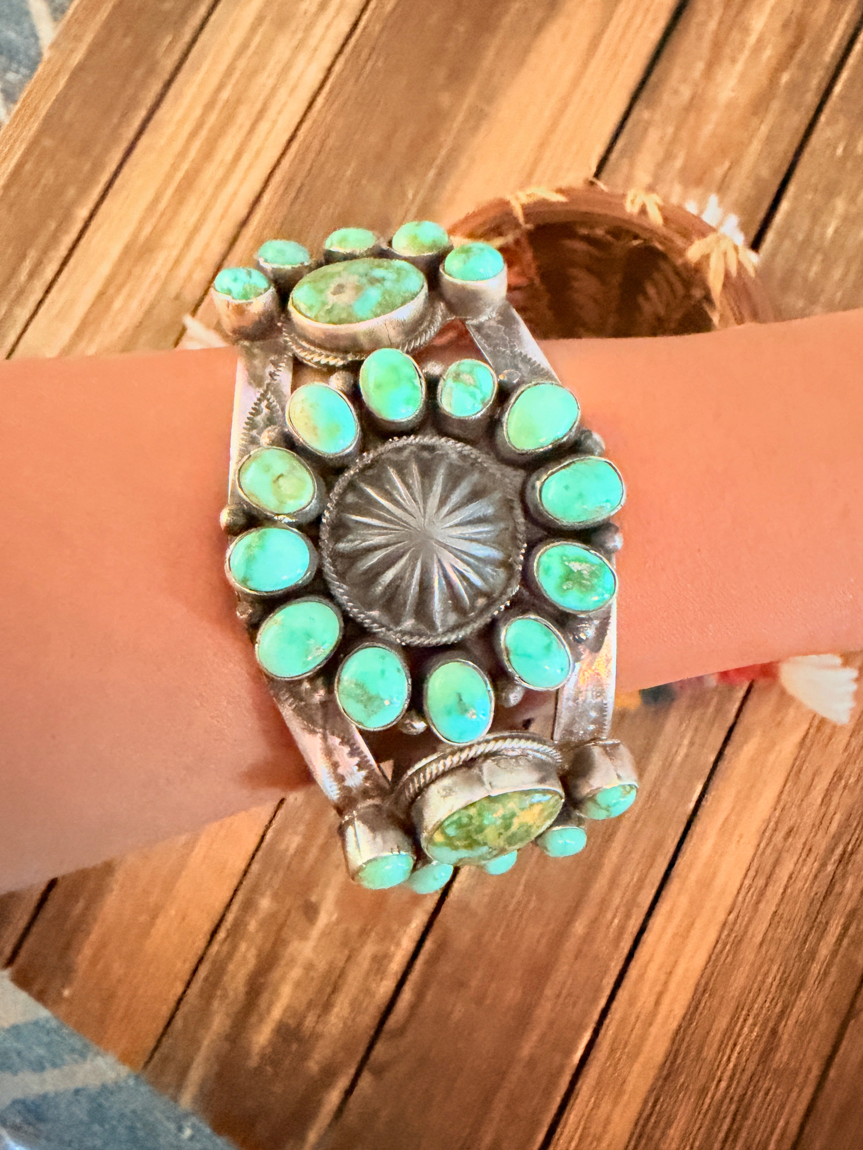 Handcrafted Turquoise & Sterling Silver Concho Cuff Bracelet by Bobby Johnson