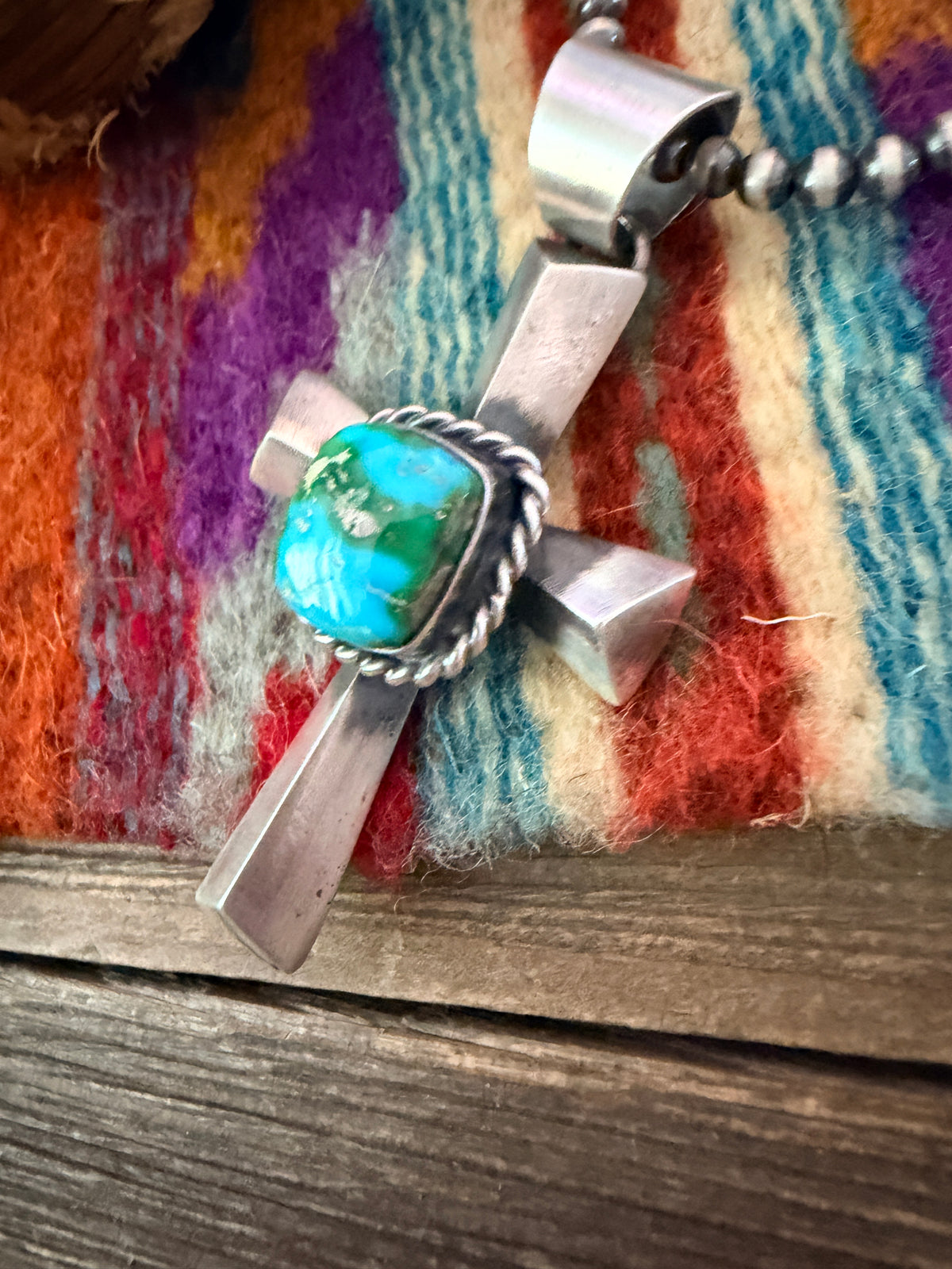 Handcrafted Turquoise & Sterling Silver Cross Pendant by Chimney Butte