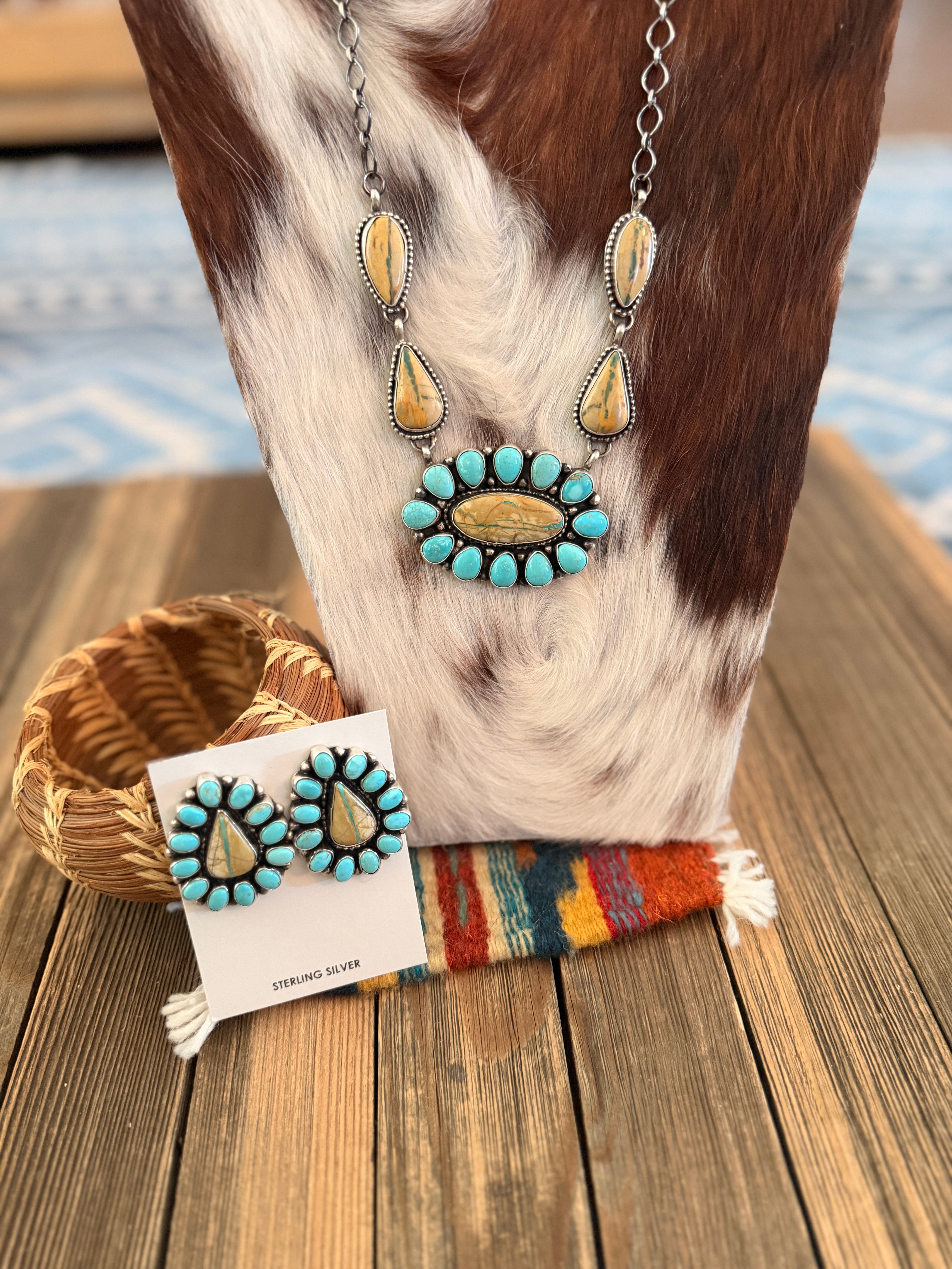 Handcrafted Multi Turquoise & Sterling Silver Necklace and Earring Set by Sheila Becenti
