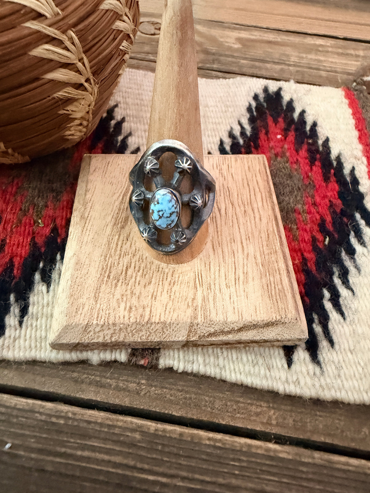 Handcrafted Golden Hills Turquoise and Sterling Silver Ring size 11.5 by Chimney Butte