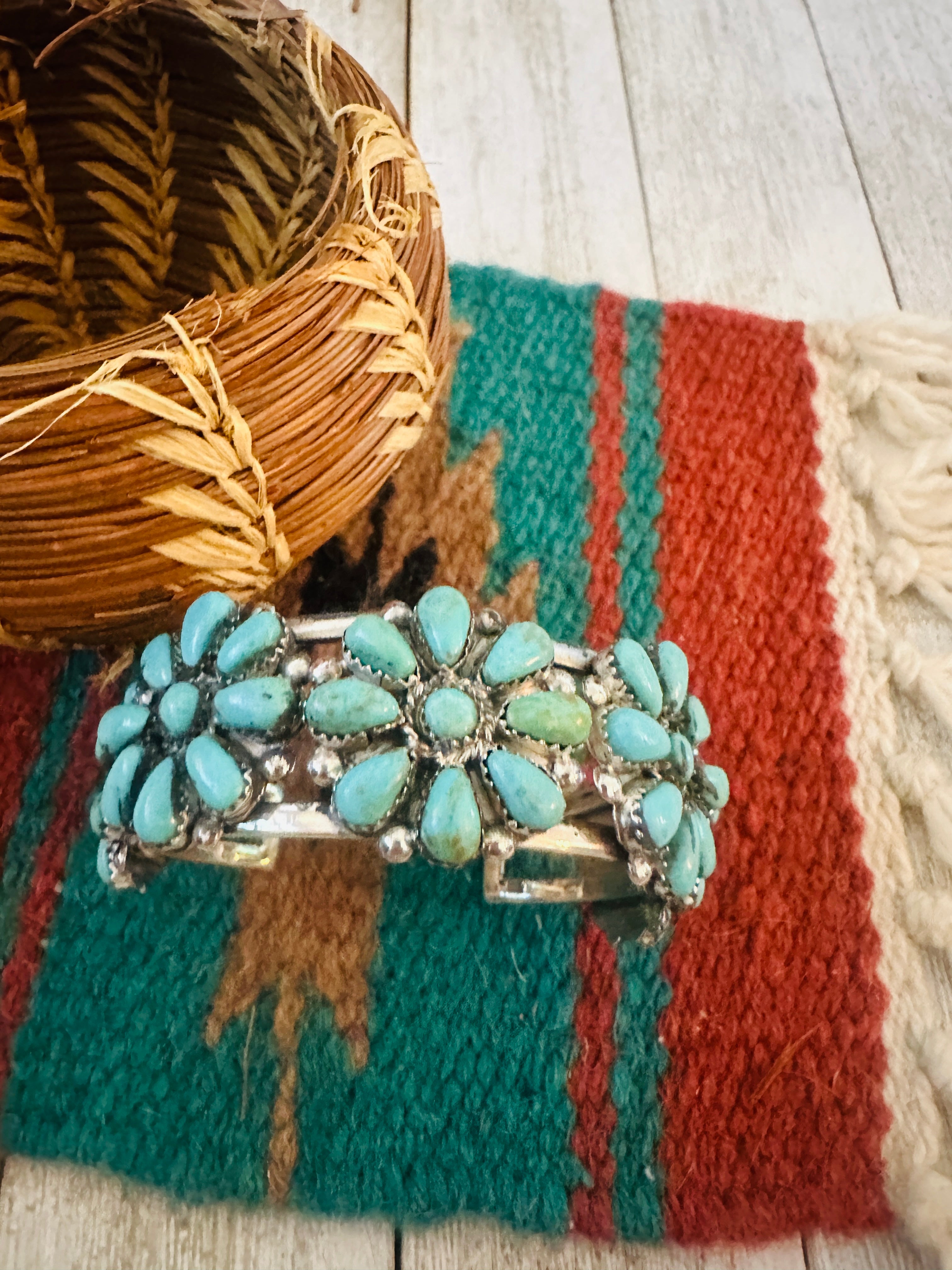 Sterling Silver & Turquoise Cluster Cuff Bracelet /