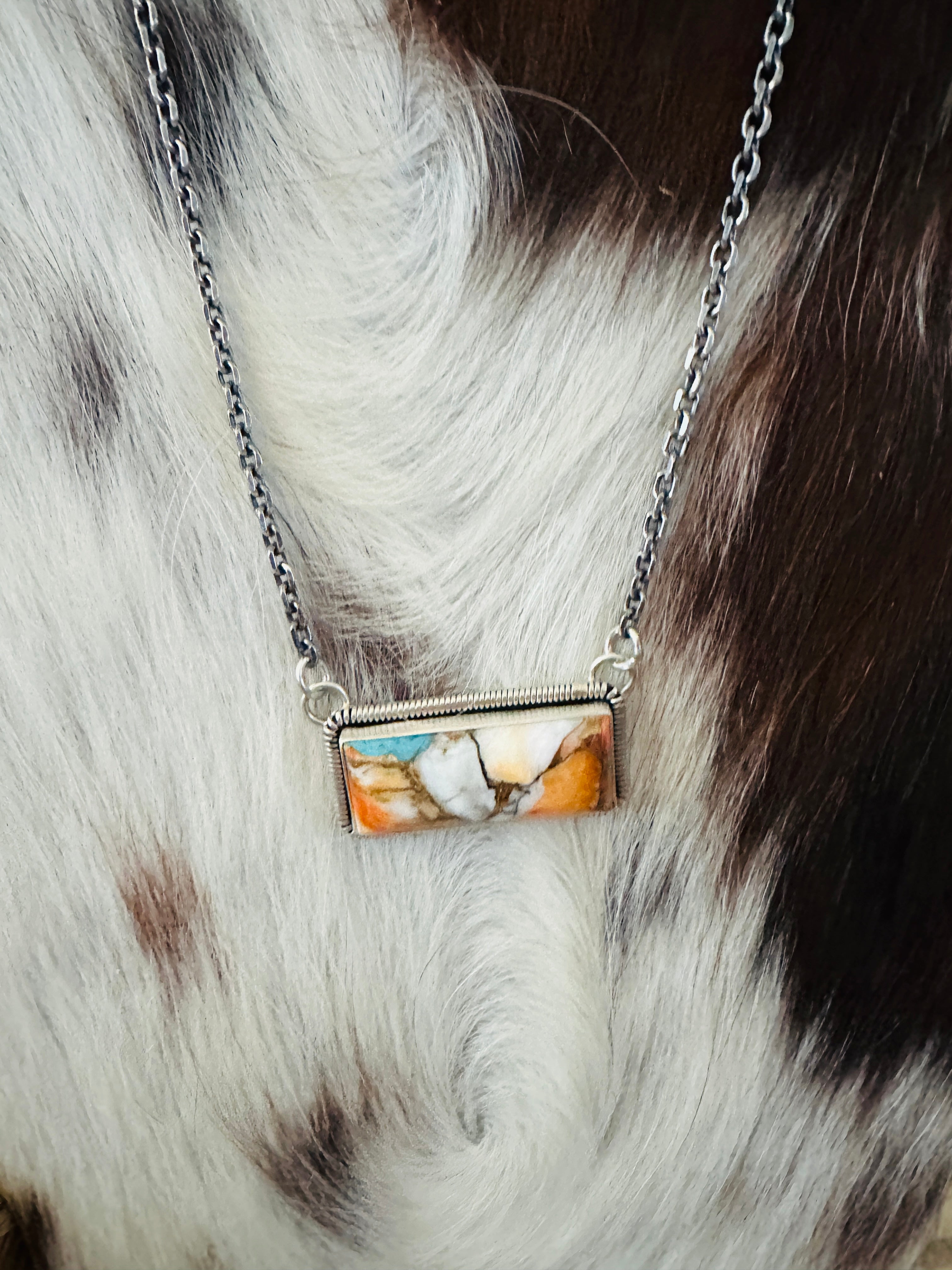 Handcrafted Spice & Sterling Silver Bar Necklace 18"