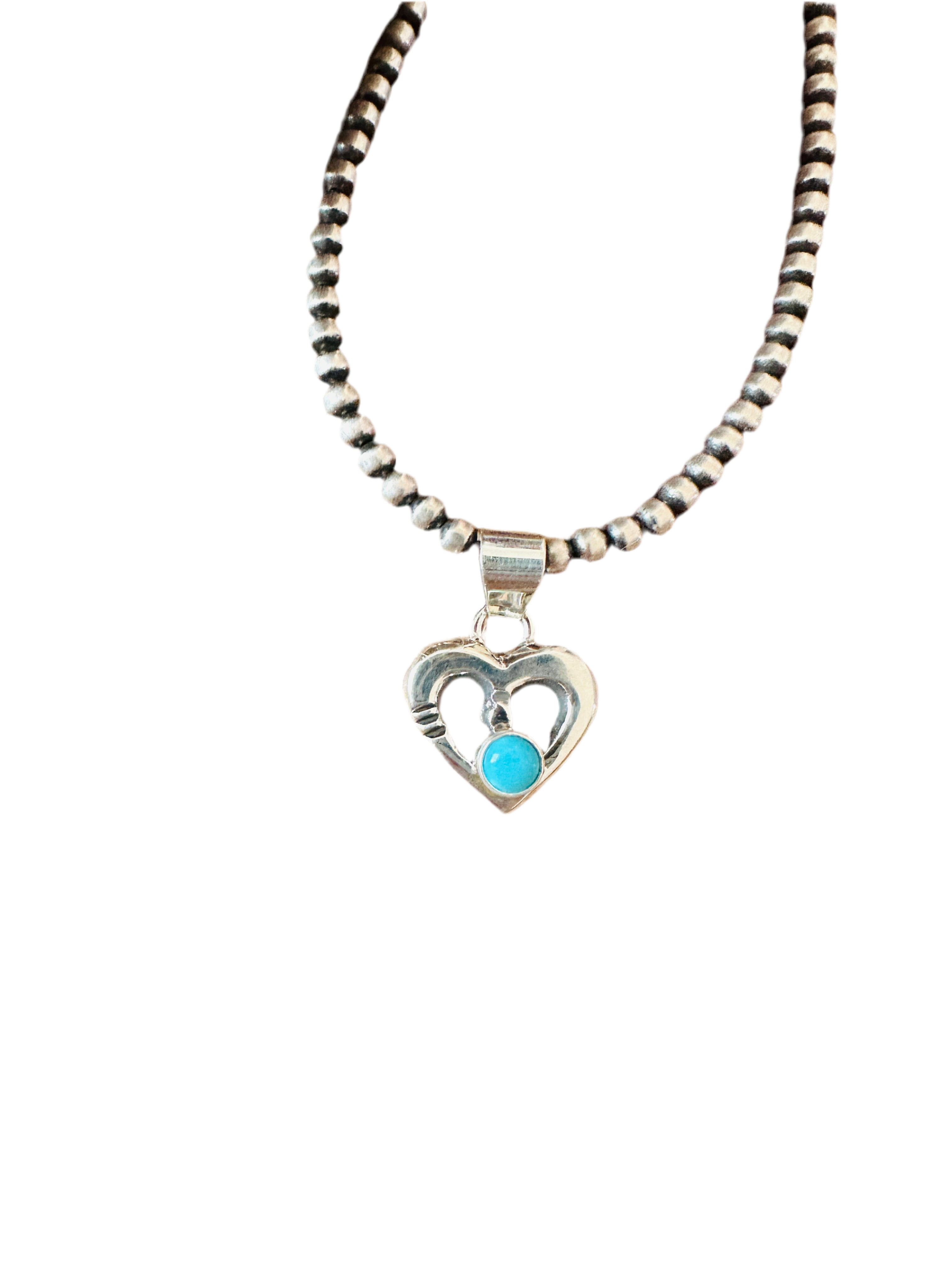 Handcrafted Turquoise & Sterling Silver Mini Heart Pendant