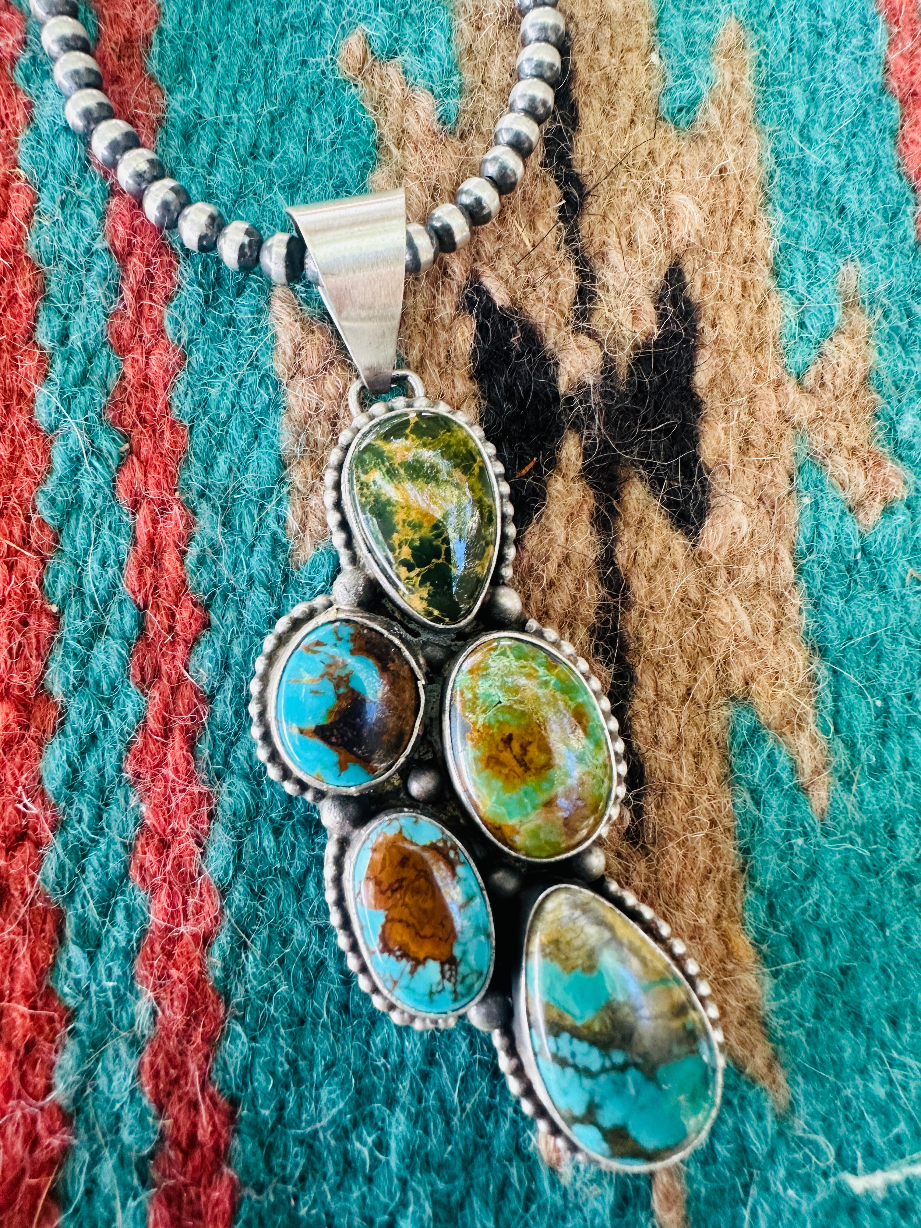 Handcrafted Sterling Silver & Turquoise Cluster Pendant