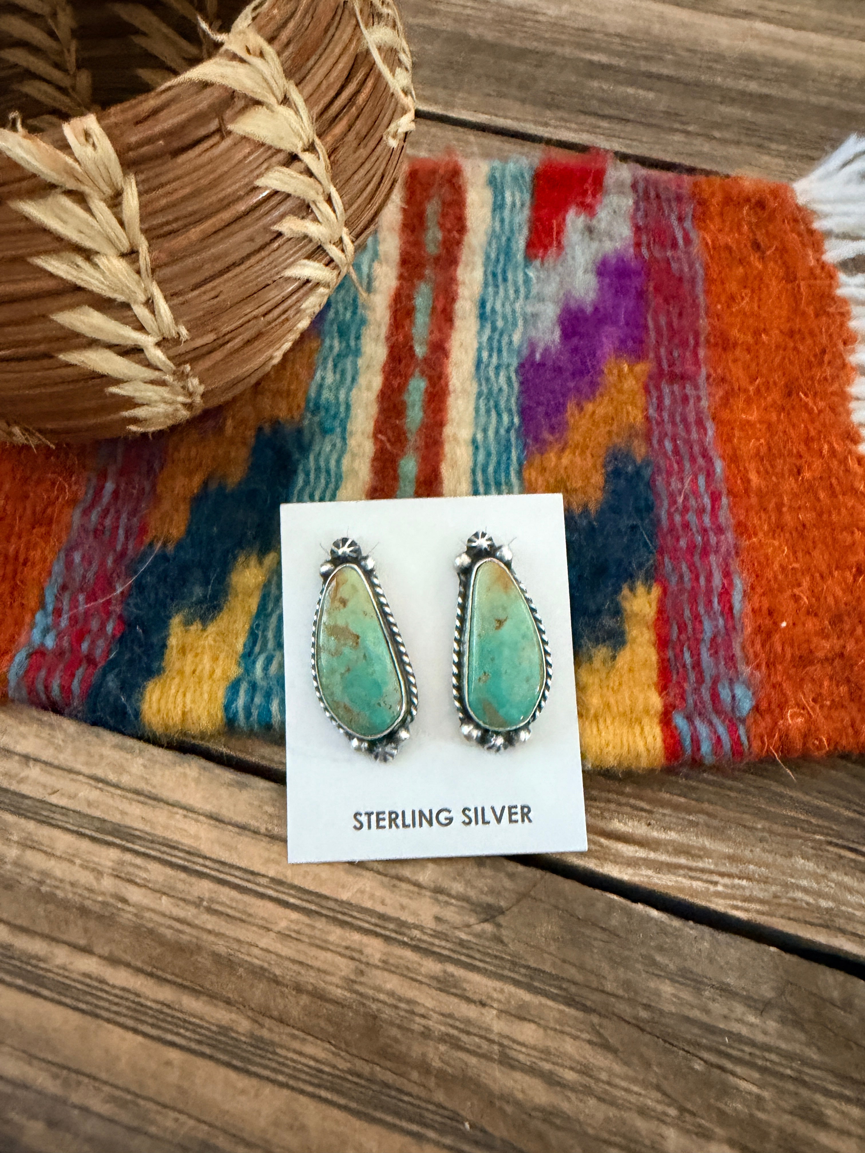Handcrafted Turquoise & Sterling Silver Post Earrings