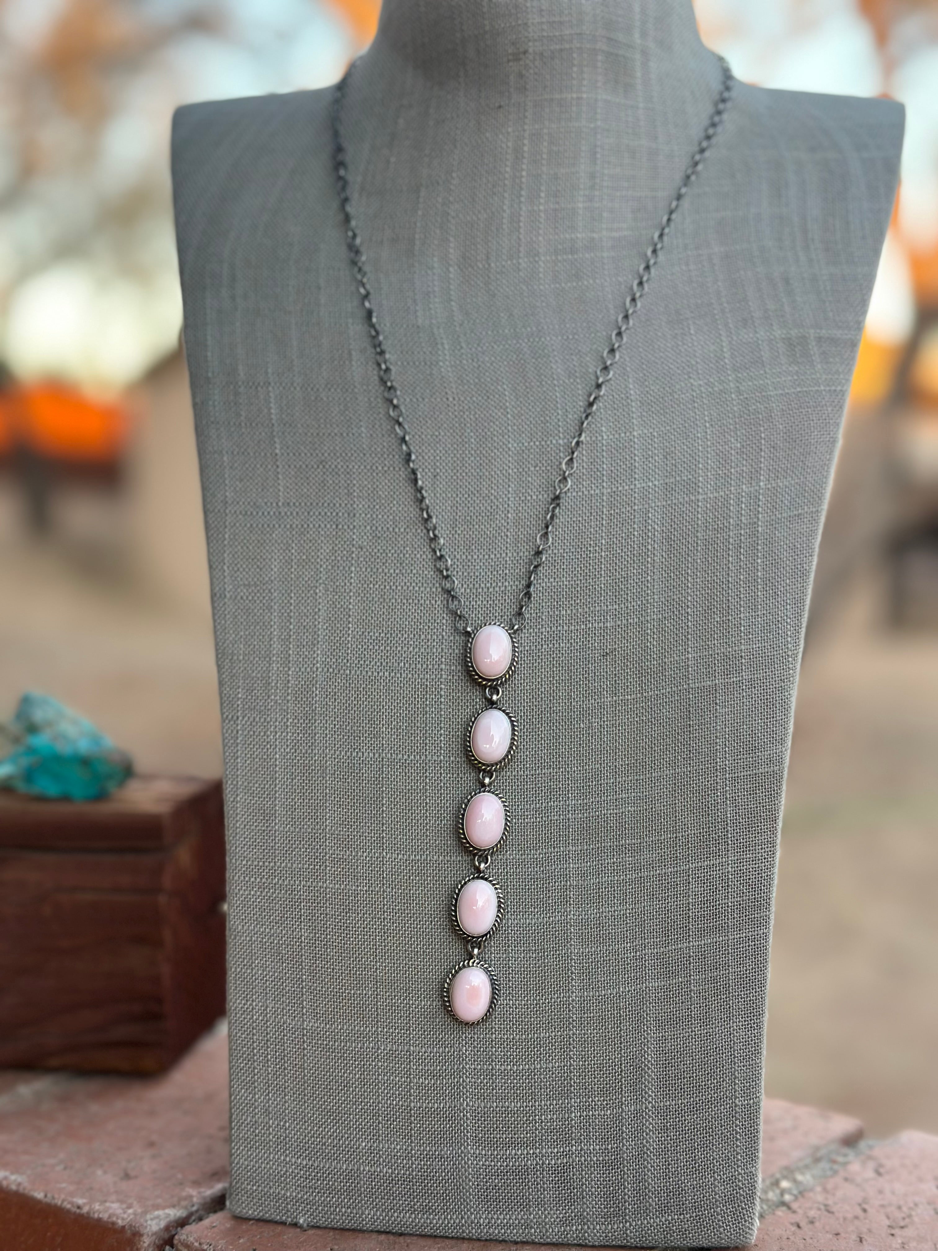 Handcrafted Queen Pink Conch & Sterling Silver Drop Necklace
