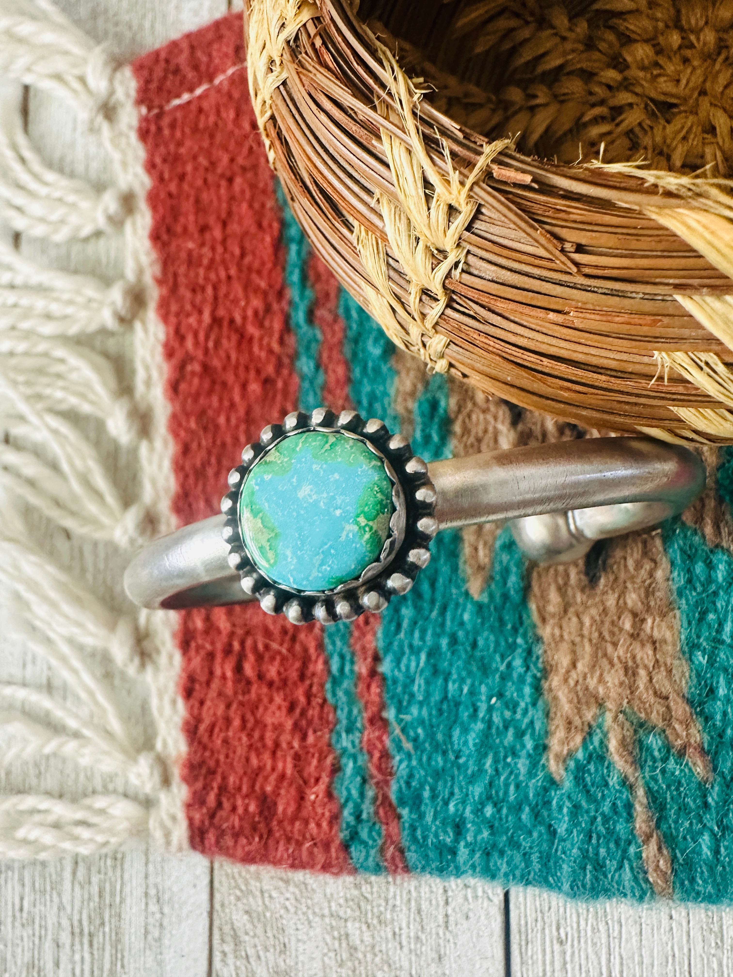 Handcrafted Sonoran Mountain Turquoise & Sterling Silver Cuff Bracelet by Russell Sam
