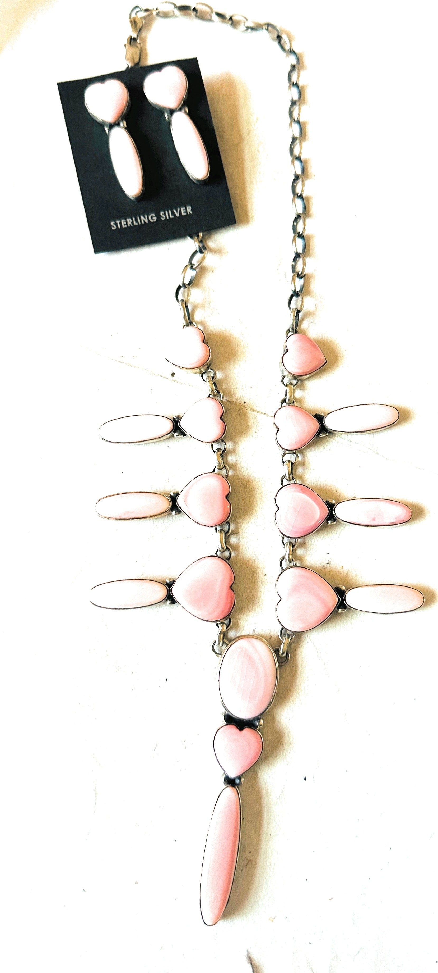 Handcrafted Queen Pink Conch & Sterling Silver Heart Necklace Set