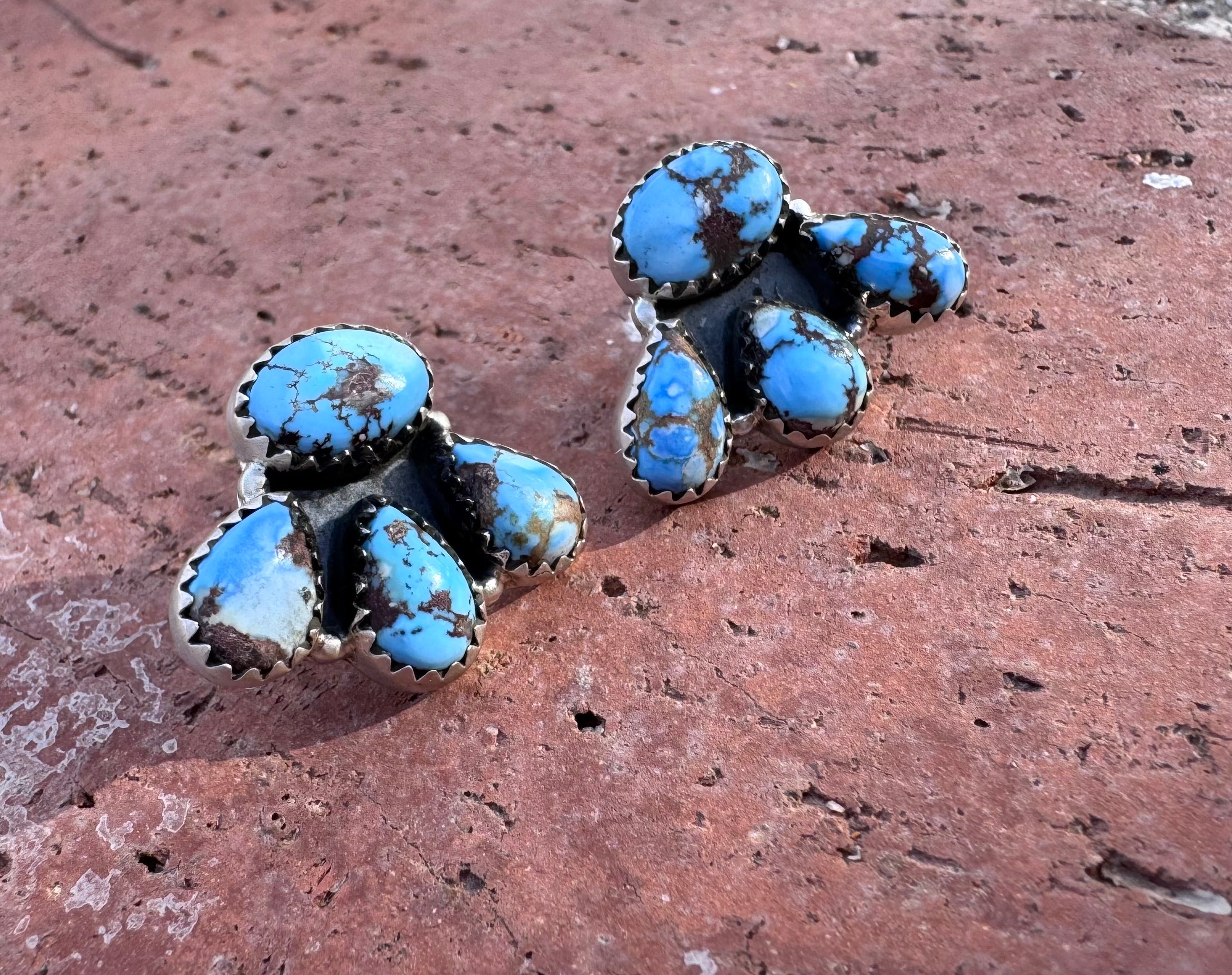 Nizhoni “The Backroads” Golden Hills Turquoise & Sterling Silver 4 Stone Earrings Handmade