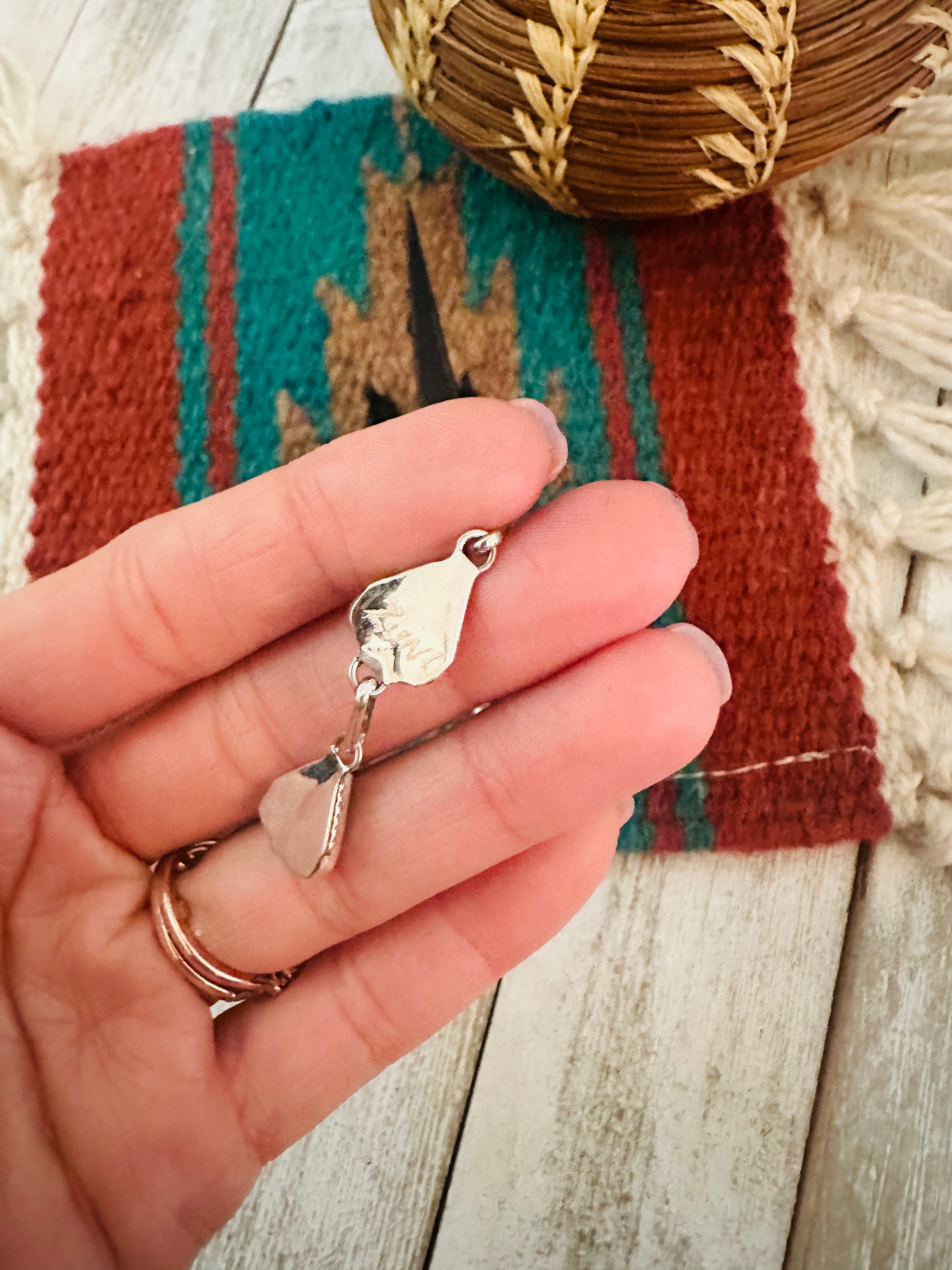 Handcrafted Sterling Silver & Turquoise Inlay Heart Dangle Earrings